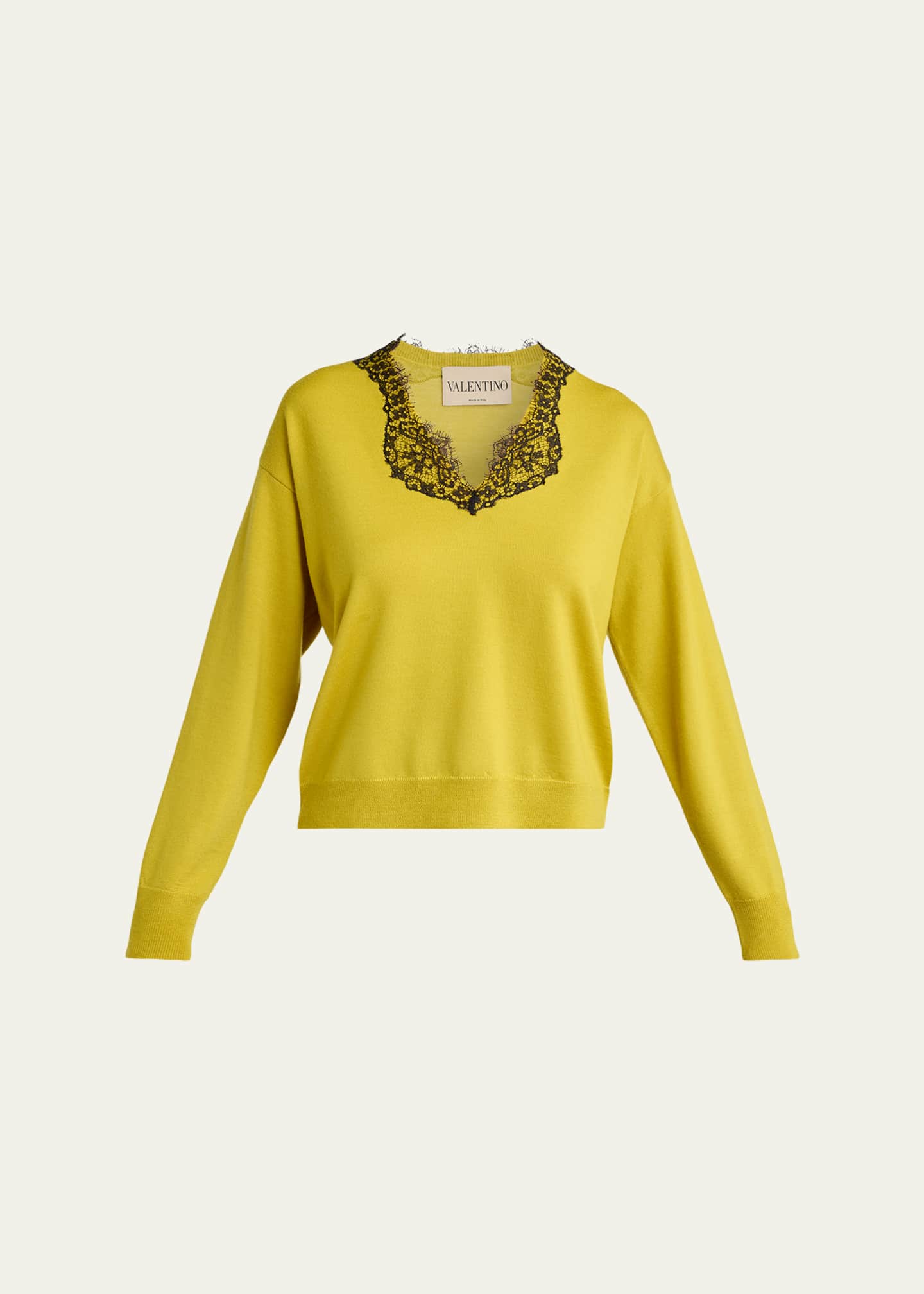 Valentino Garavani Lace-Trim V-Neck Cashmere Sweater - Bergdorf