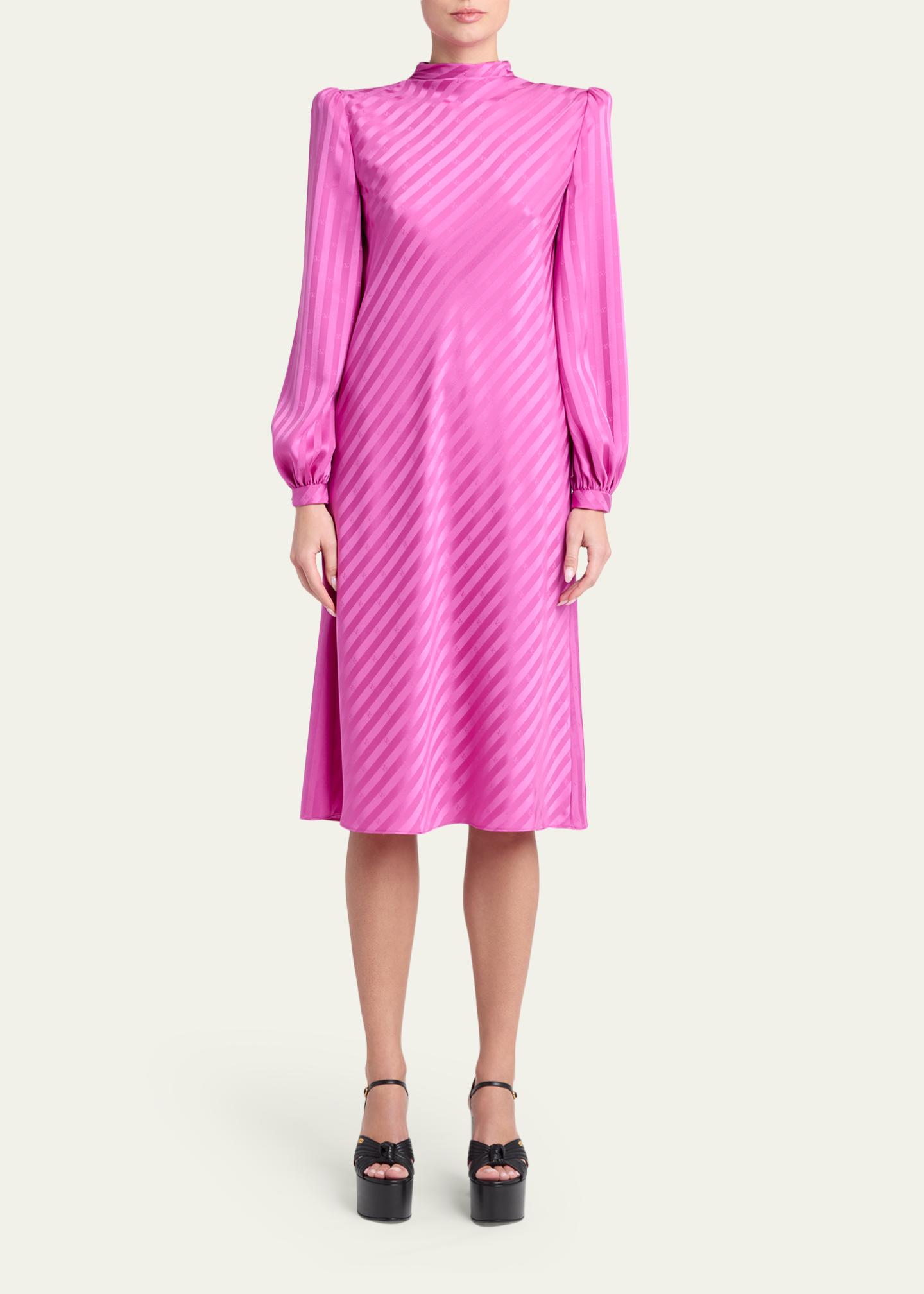 Valentino Garavani V-Logo Striped Silk Puff-Sleeve Shift Dress ...