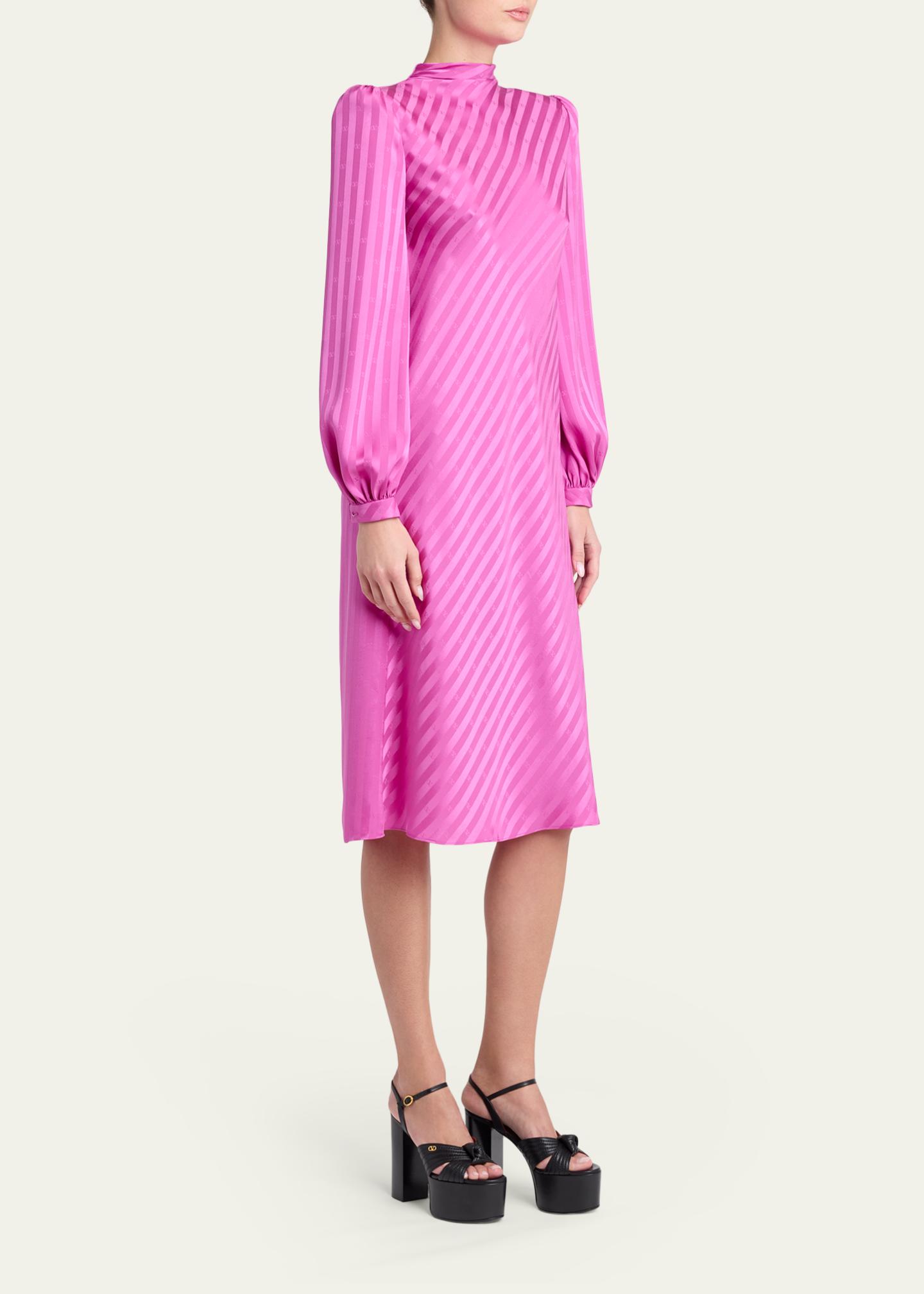 Valentino Garavani V-Logo Striped Silk Puff-Sleeve Shift Dress ...