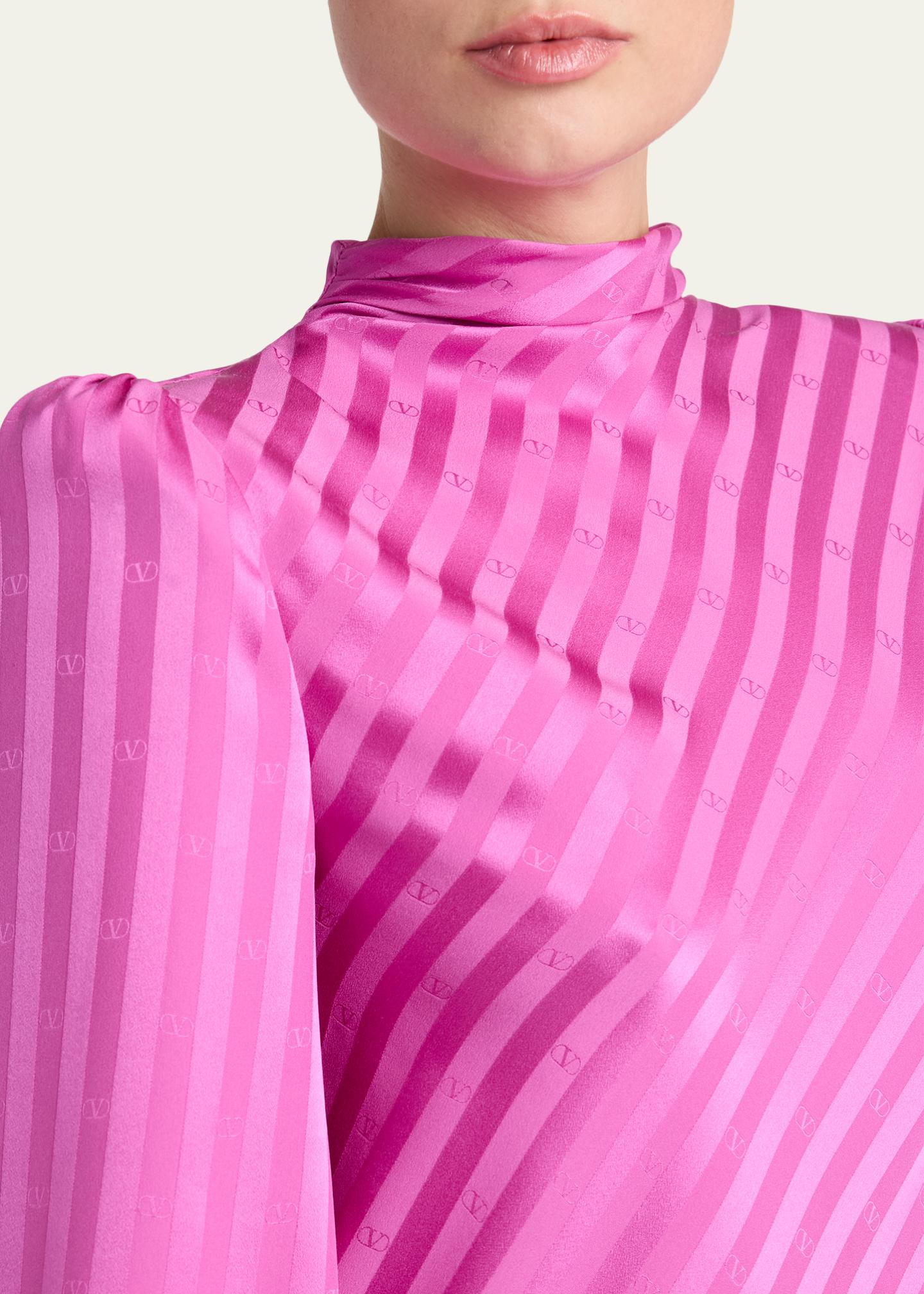Valentino Garavani V-Logo Striped Silk Puff-Sleeve Shift Dress ...