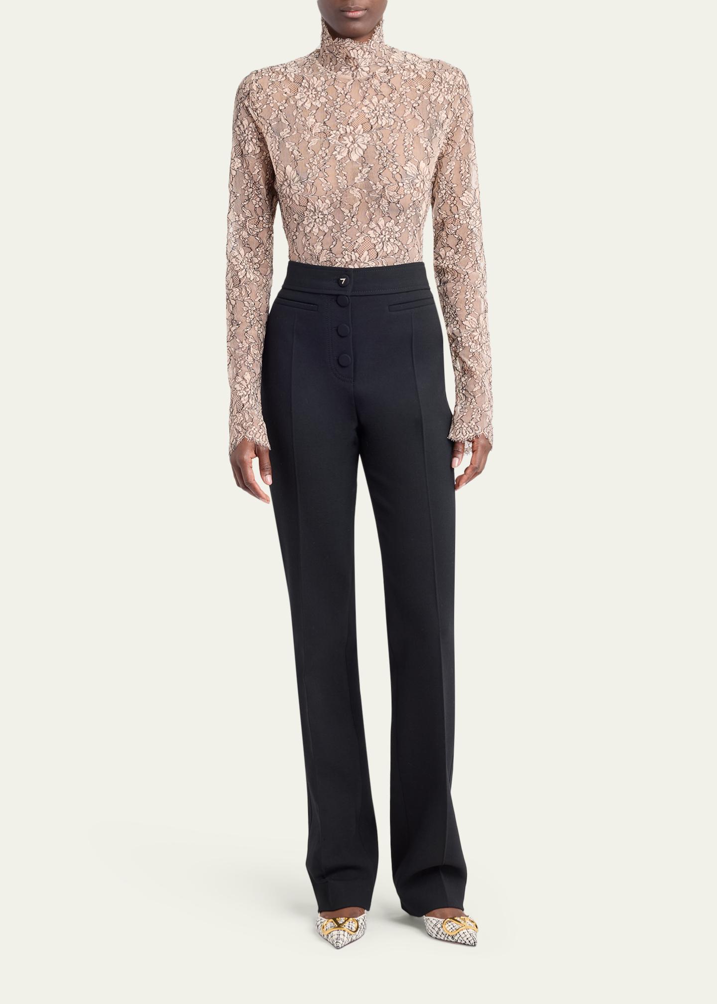 Valentino Garavani Mock-Neck Lace Jersey Long-Sleeve Bodysuit