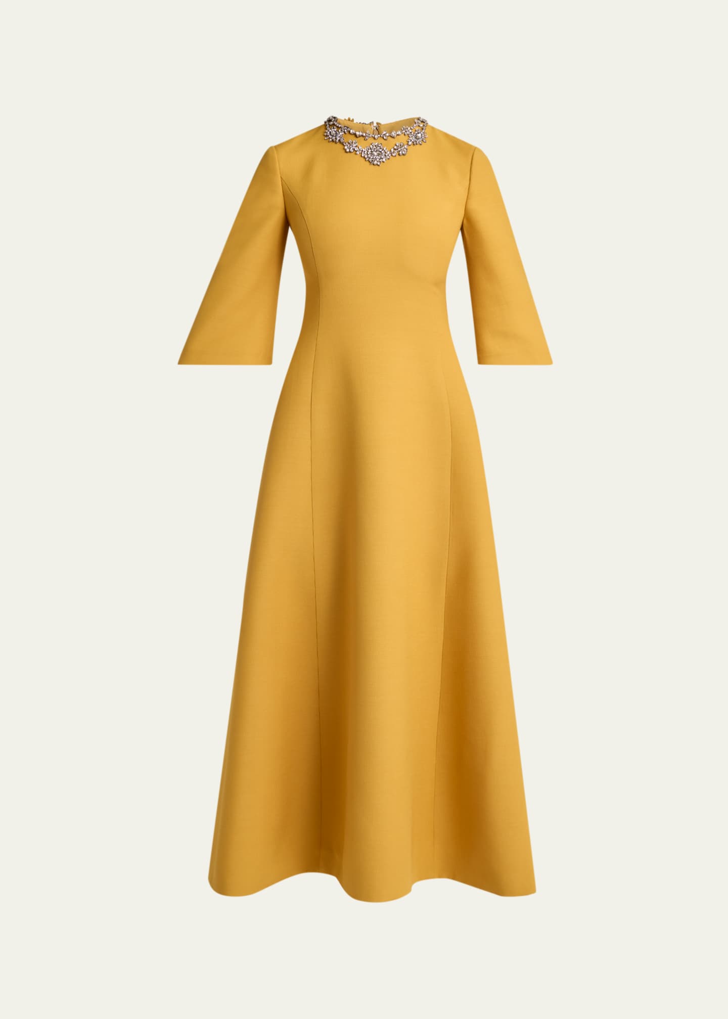 valentino midi dress Valentino Garavani Crystal Embroidered Silk-Wool 3/4-Sleeve Midi Dress