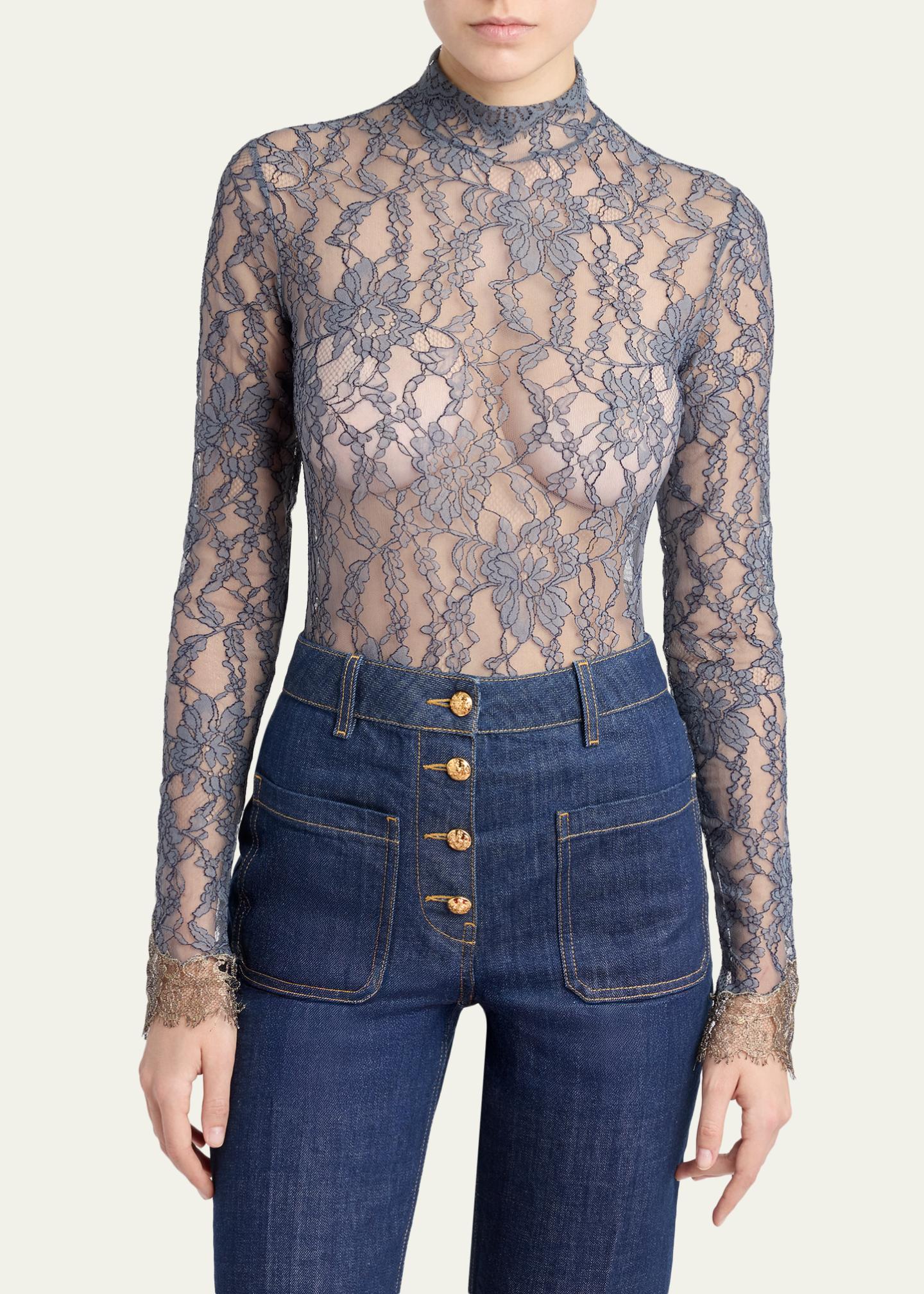 Valentino Garavani Turtleneck Lace Long-Sleeve Bodysuit - Bergdorf