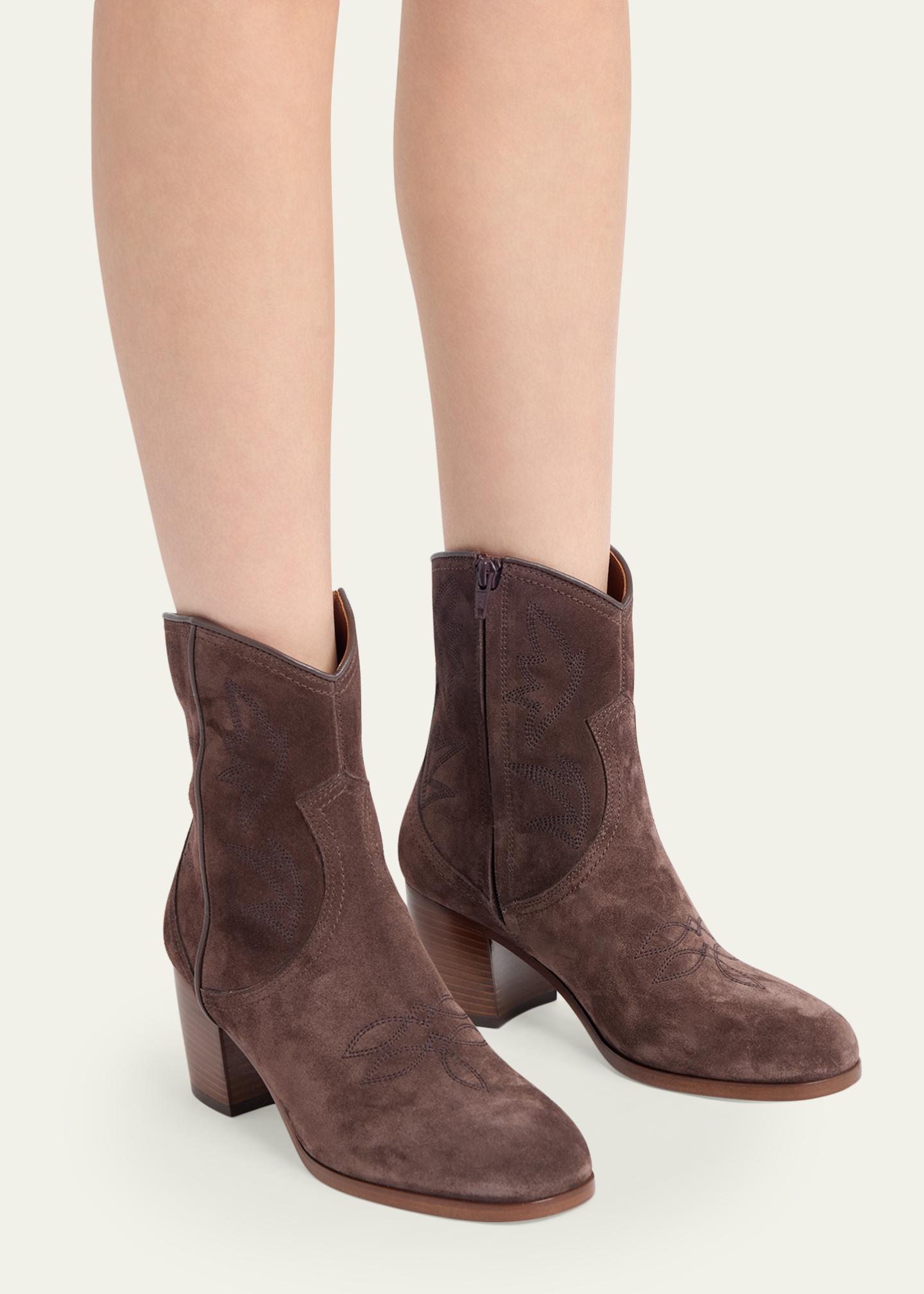 Valentino Garavani 40mm Bard Embroidered Suede Ankle Boots