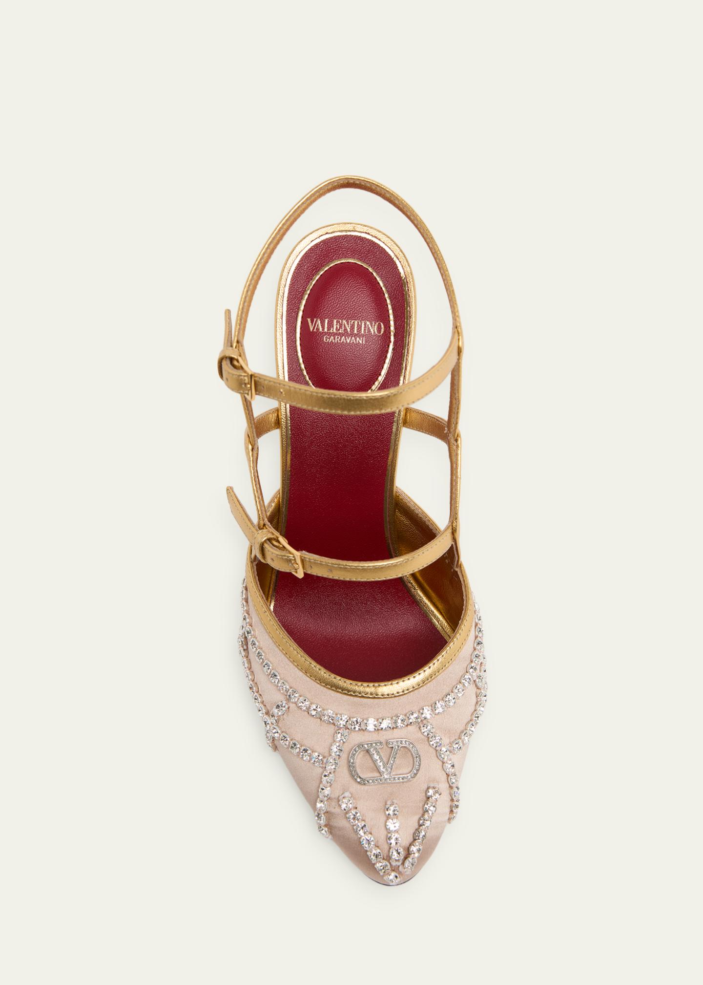 Valentino Garavani 100mm VLogo Embellished Satin and Metallic