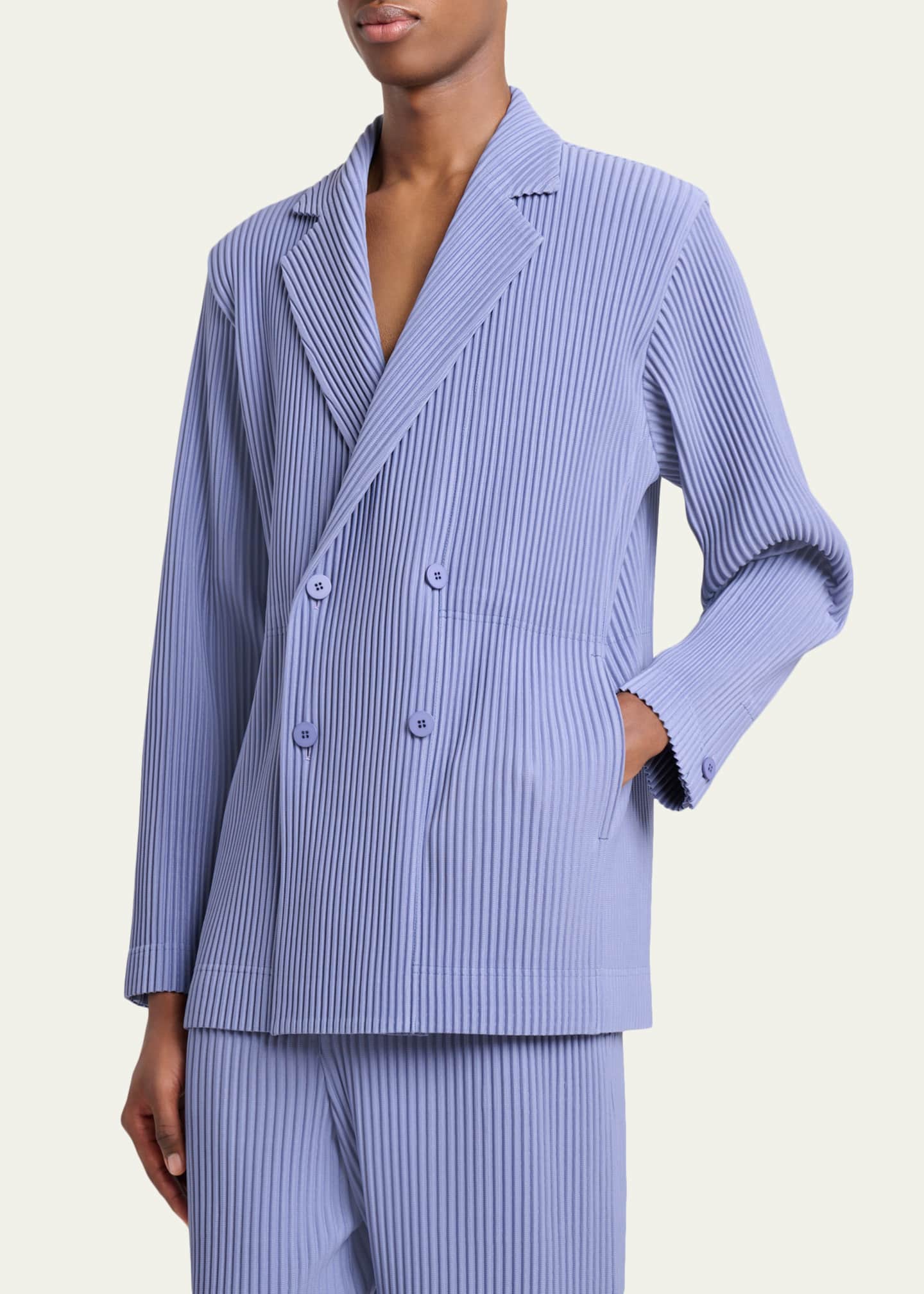 Homme Plisse Issey Miyake Men's Pleated Double-Breasted Blazer