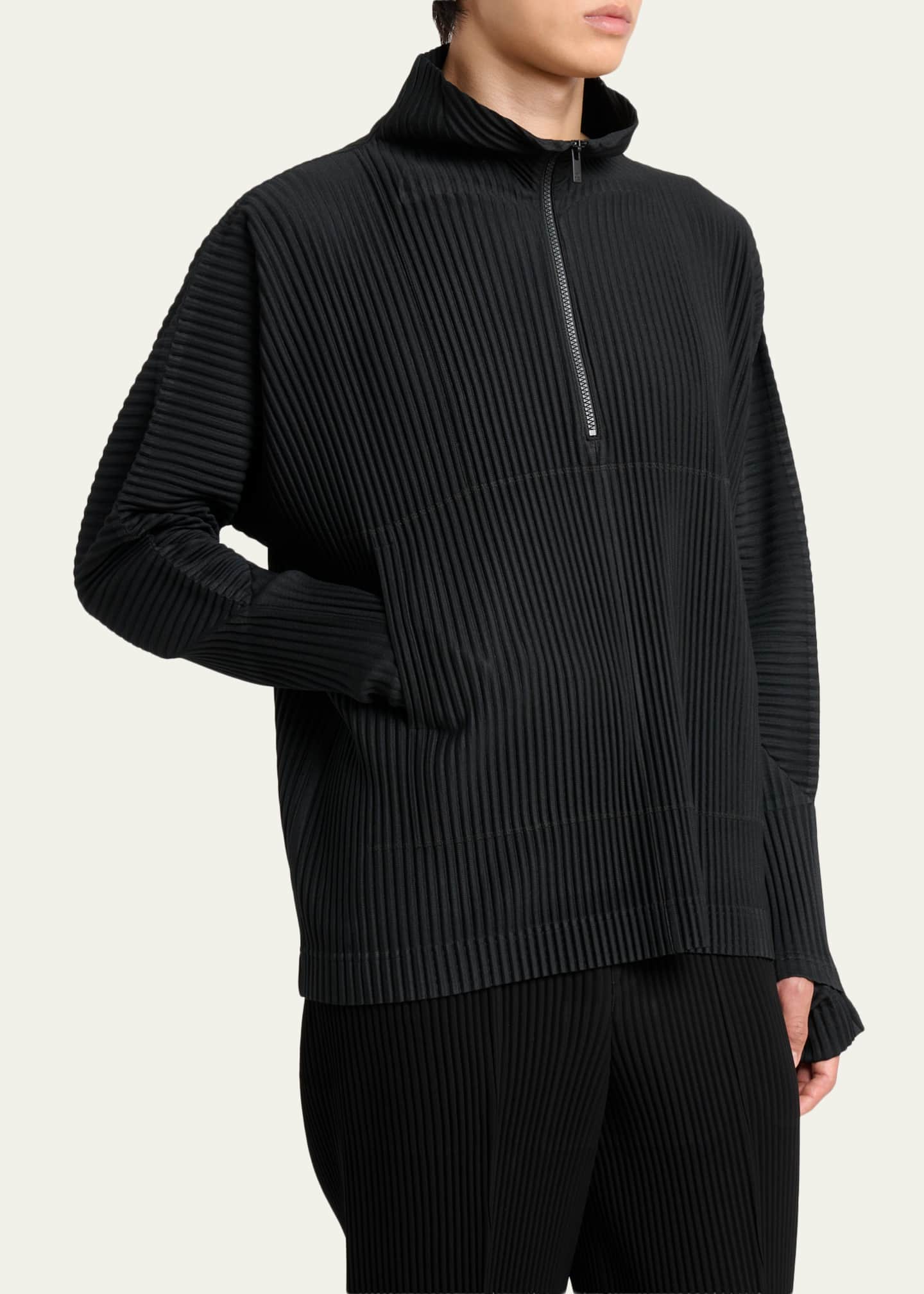 Homme Plisse Issey Miyake Men's Pleated Quarter-Zip Sweater
