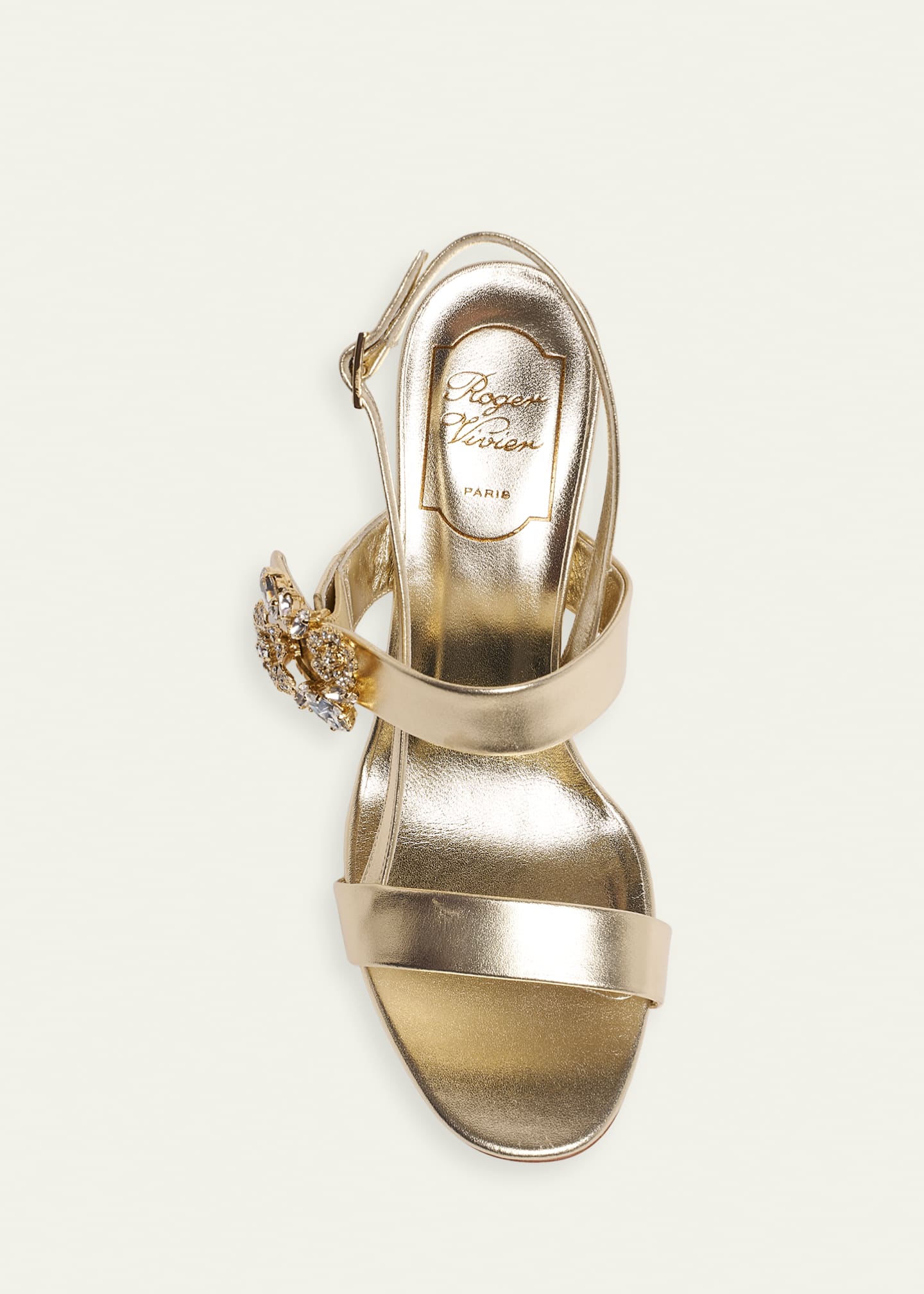 Roger Vivier Mini Bouquet Strass Buckle Metallic Leather Sandals