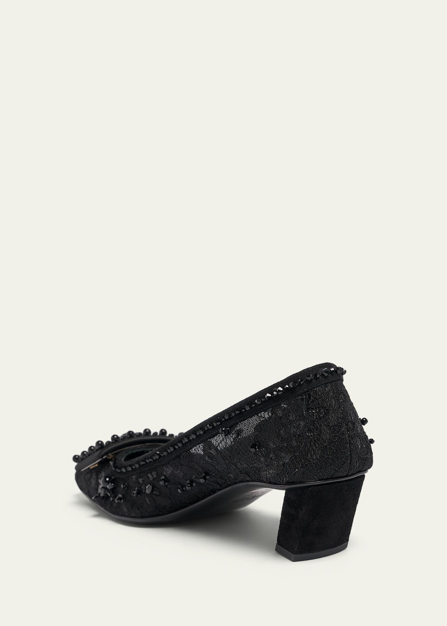 Roger Vivier Belle Vivier Buckle Embellished Lace Pumps - Bergdorf