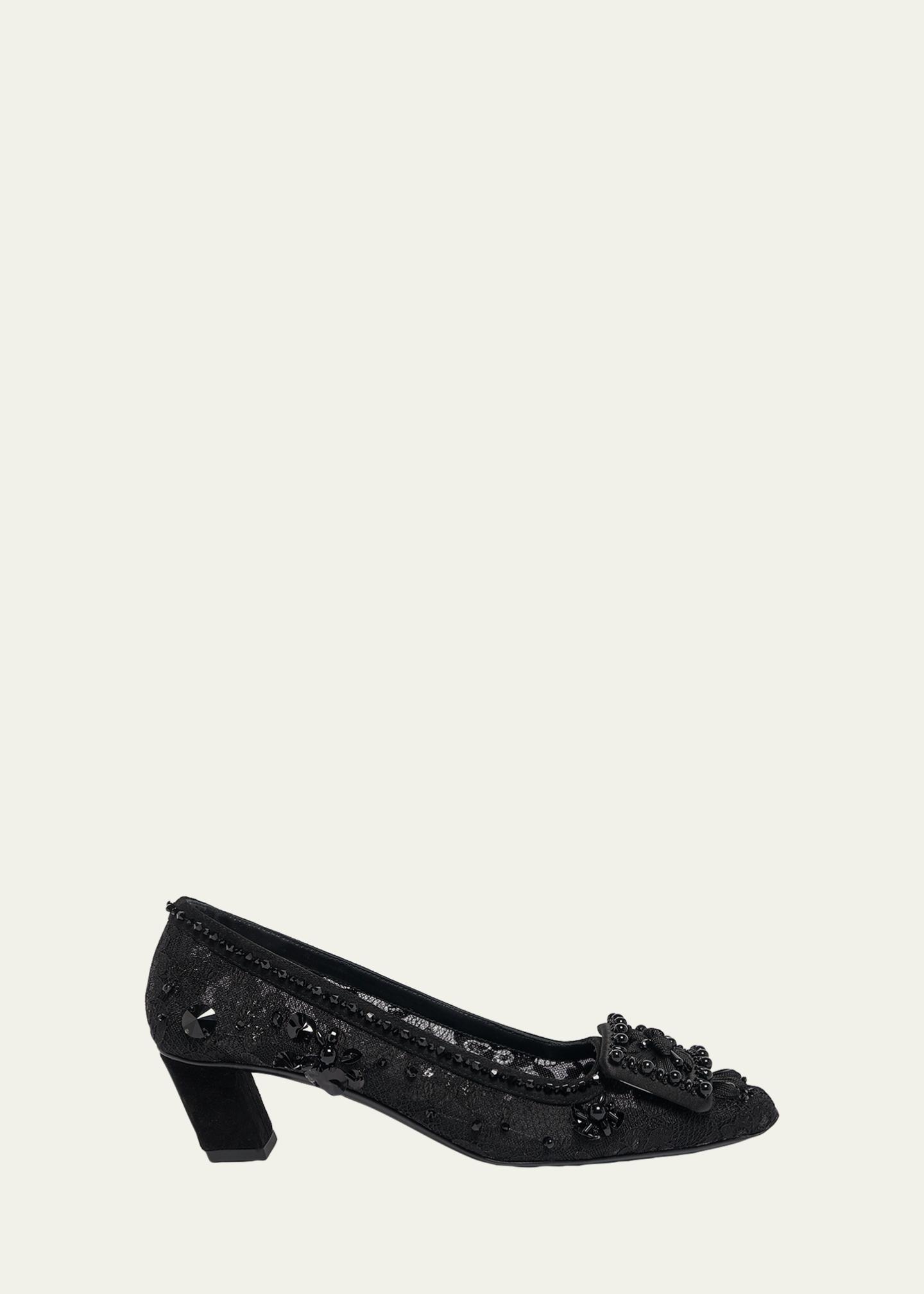 Roger Vivier Decollete Belle Vivier ブラック Roger Vivier Belle Vivier Buckle Embellished Lace Pumps - Bergdorf