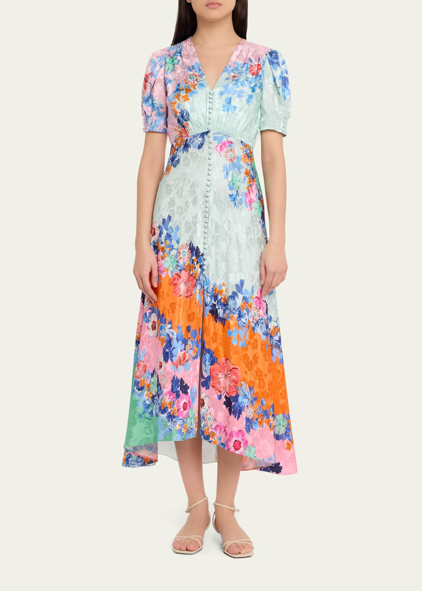Saloni Women's Lea Floral Silk Maxi Dress - Papaver Cascade - Size 8