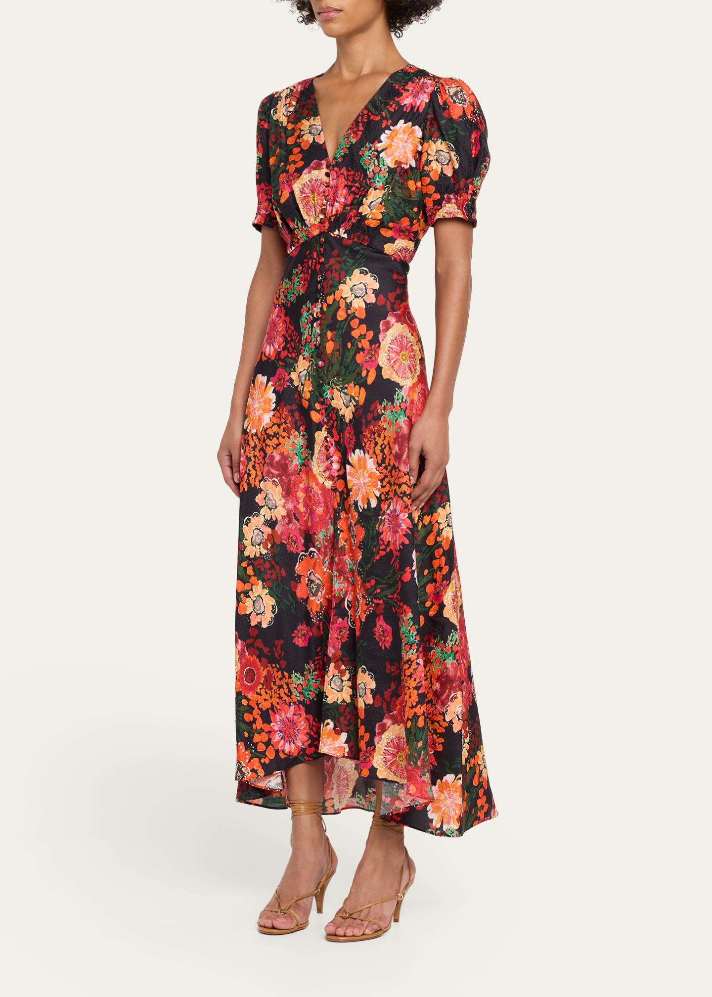 lea collection classic dress Saloni Floral Silk Jacquard Button-Front Midi Size:L/12 sister Corduroy dress Shimmer Off-the-shoulder Bridesmaid Dress a double cinched waist