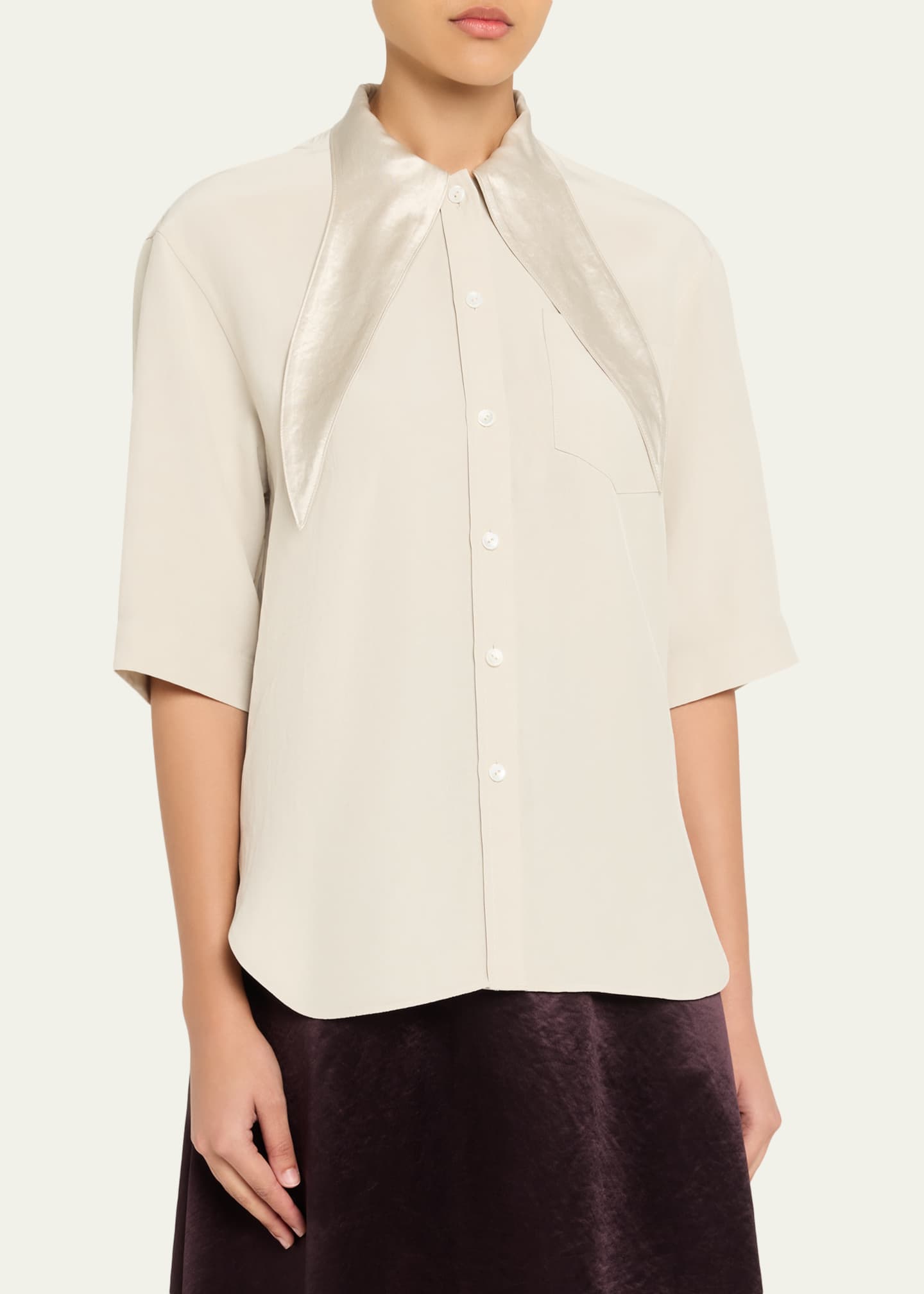 MARIA MCMANUS Short-Sleeve Tie-Neck Button-Down Shirt - Bergdorf