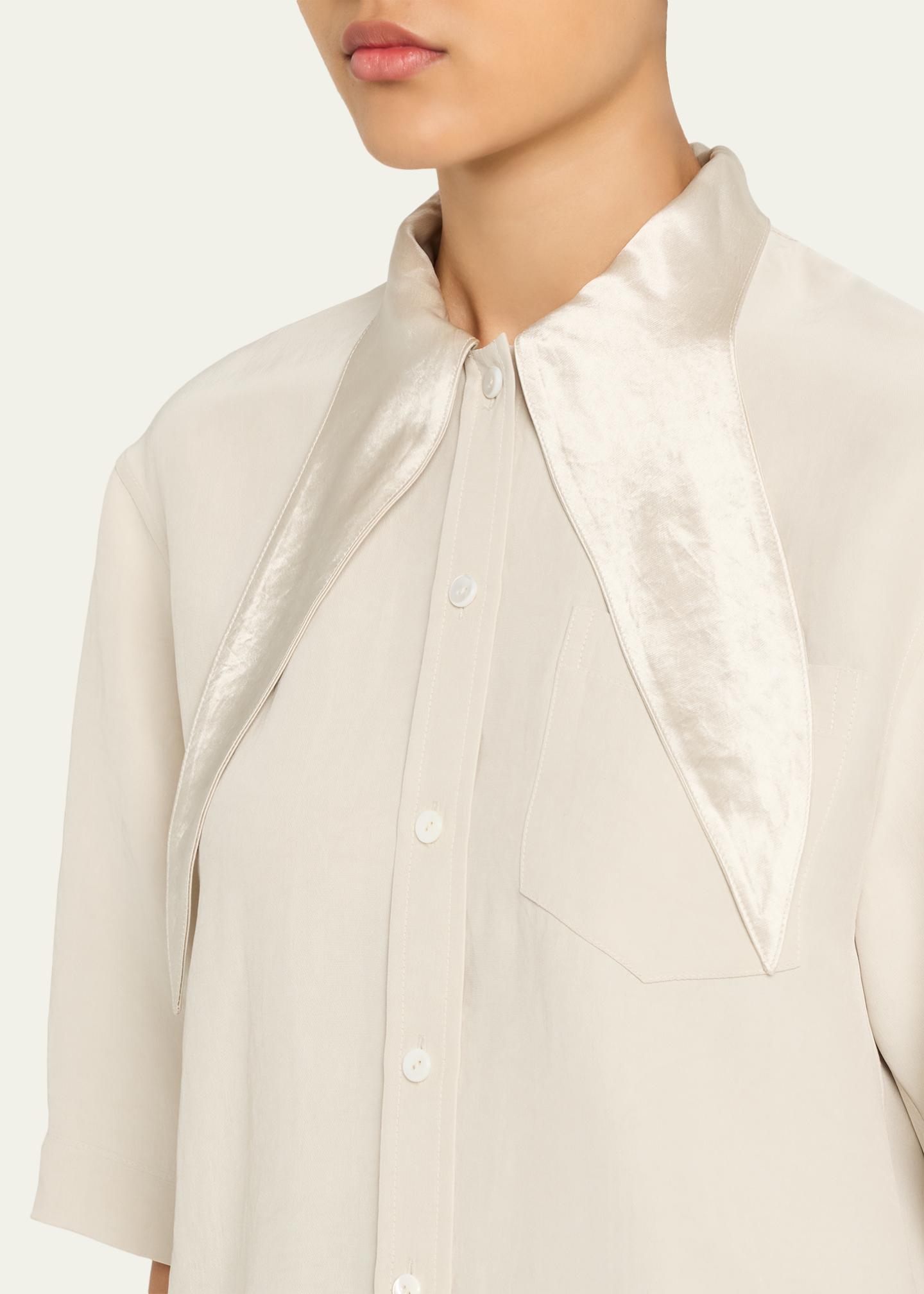 MARIA MCMANUS Short-Sleeve Tie-Neck Button-Down Shirt - Bergdorf 