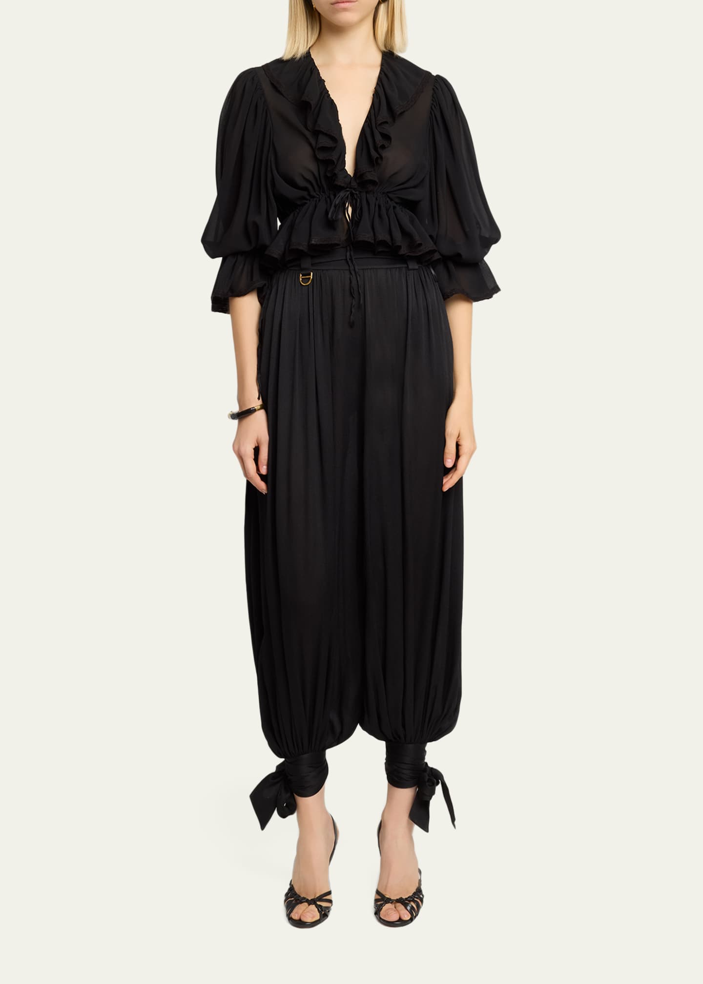 Chloe Tie Ruffle Silk Crop Top - Bergdorf Goodman