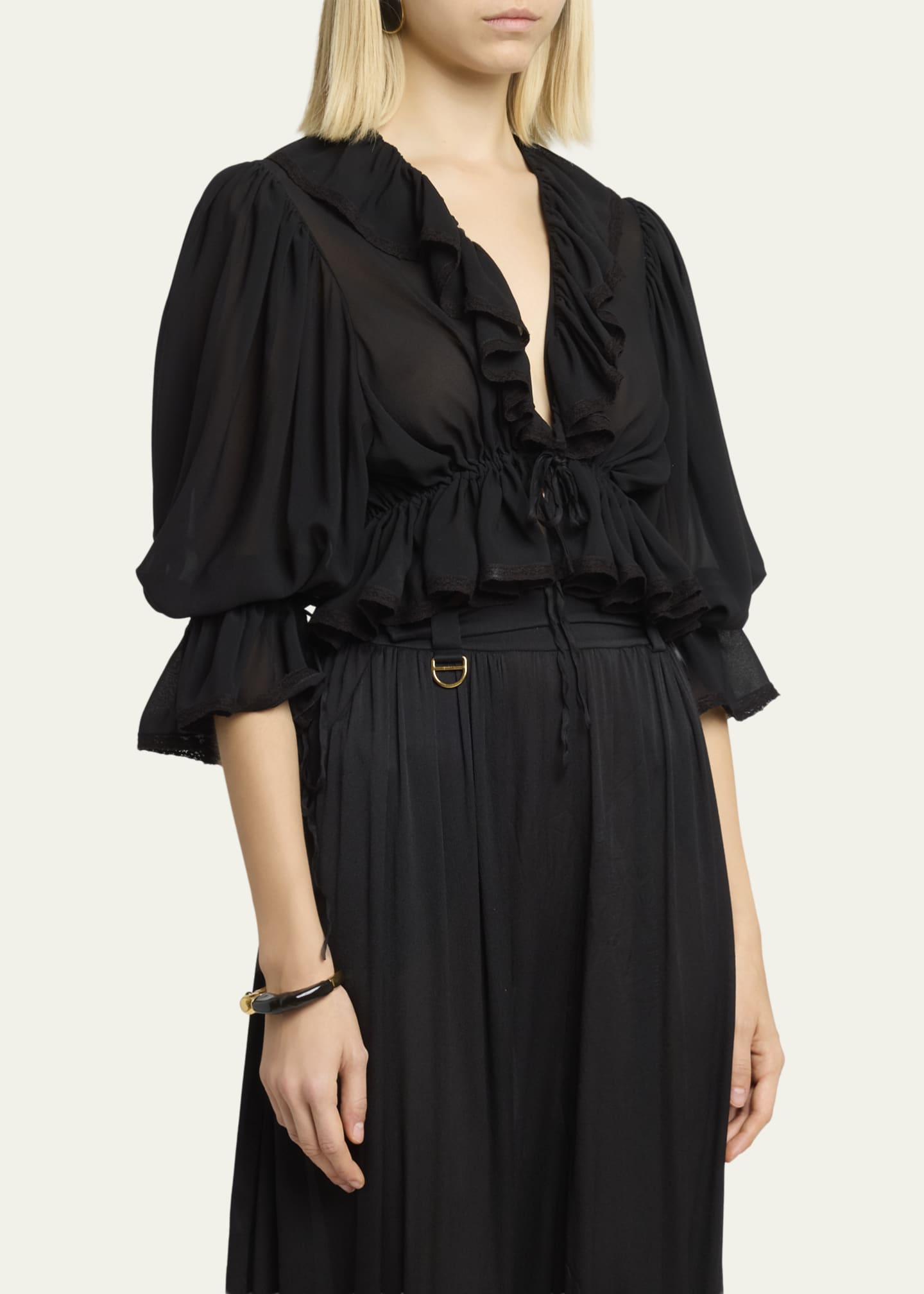 Chloe Tie Ruffle Silk Crop Top - Bergdorf Goodman