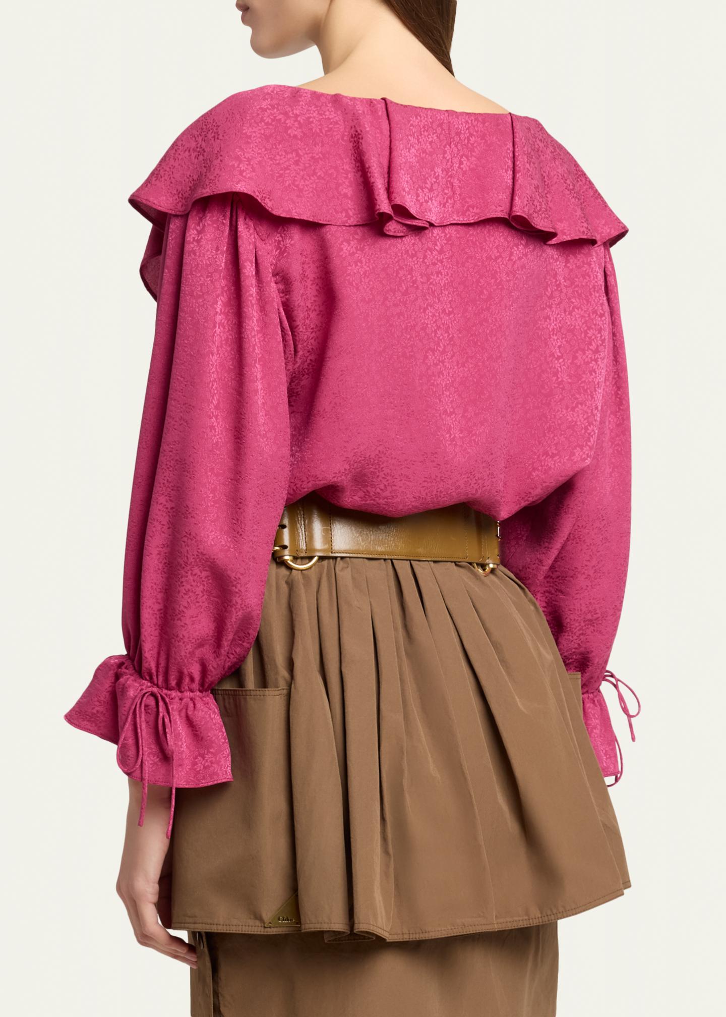 Chloe Ruffle Floral Silk Jacquard Button-Front Top - Bergdorf Goodman