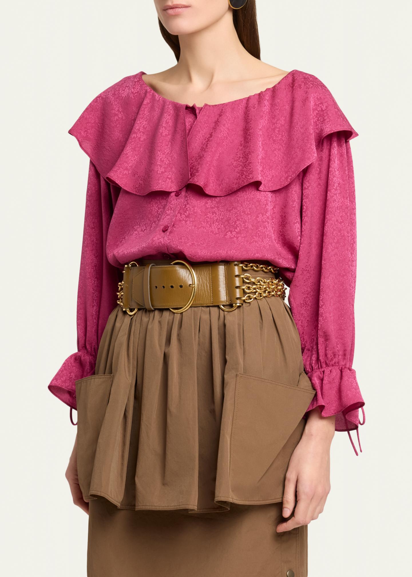 Chloe Ruffle Floral Silk Jacquard Button-Front Top - Bergdorf Goodman