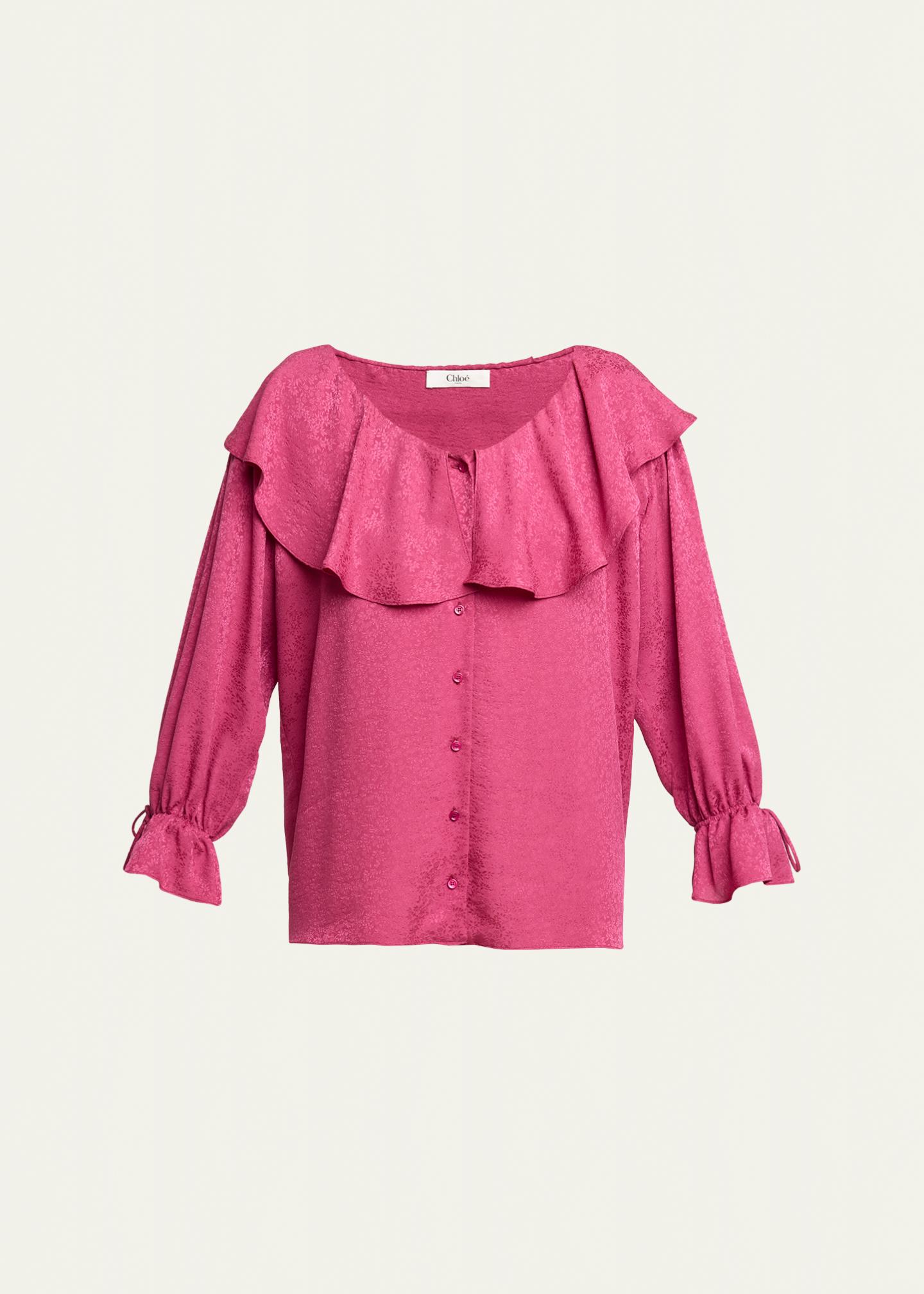 Chloe Ruffle Floral Silk Jacquard Button-Front Top - Bergdorf Goodman