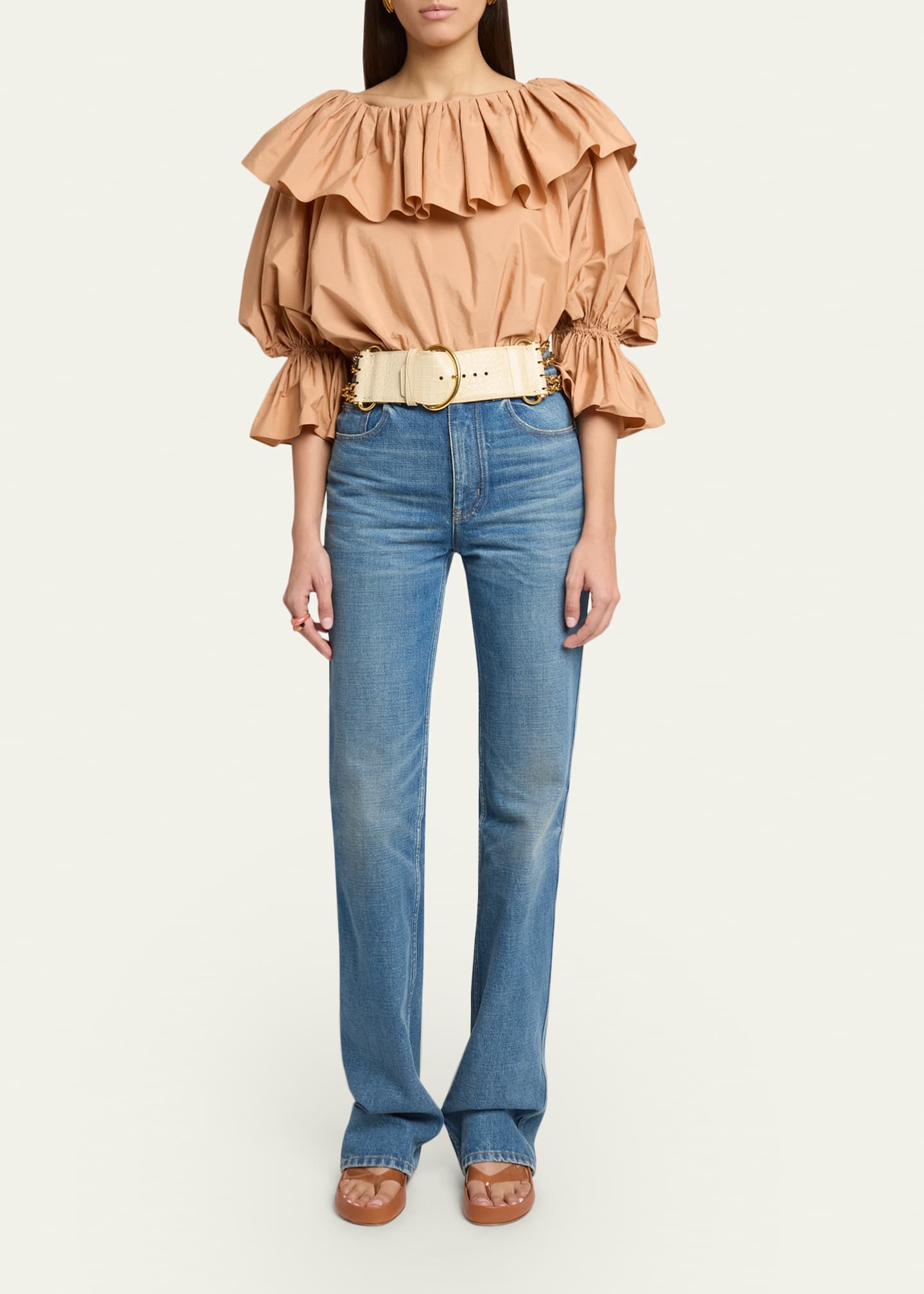 Chloe Ruffle Balloon-Sleeve Cotton Top - Bergdorf Goodman