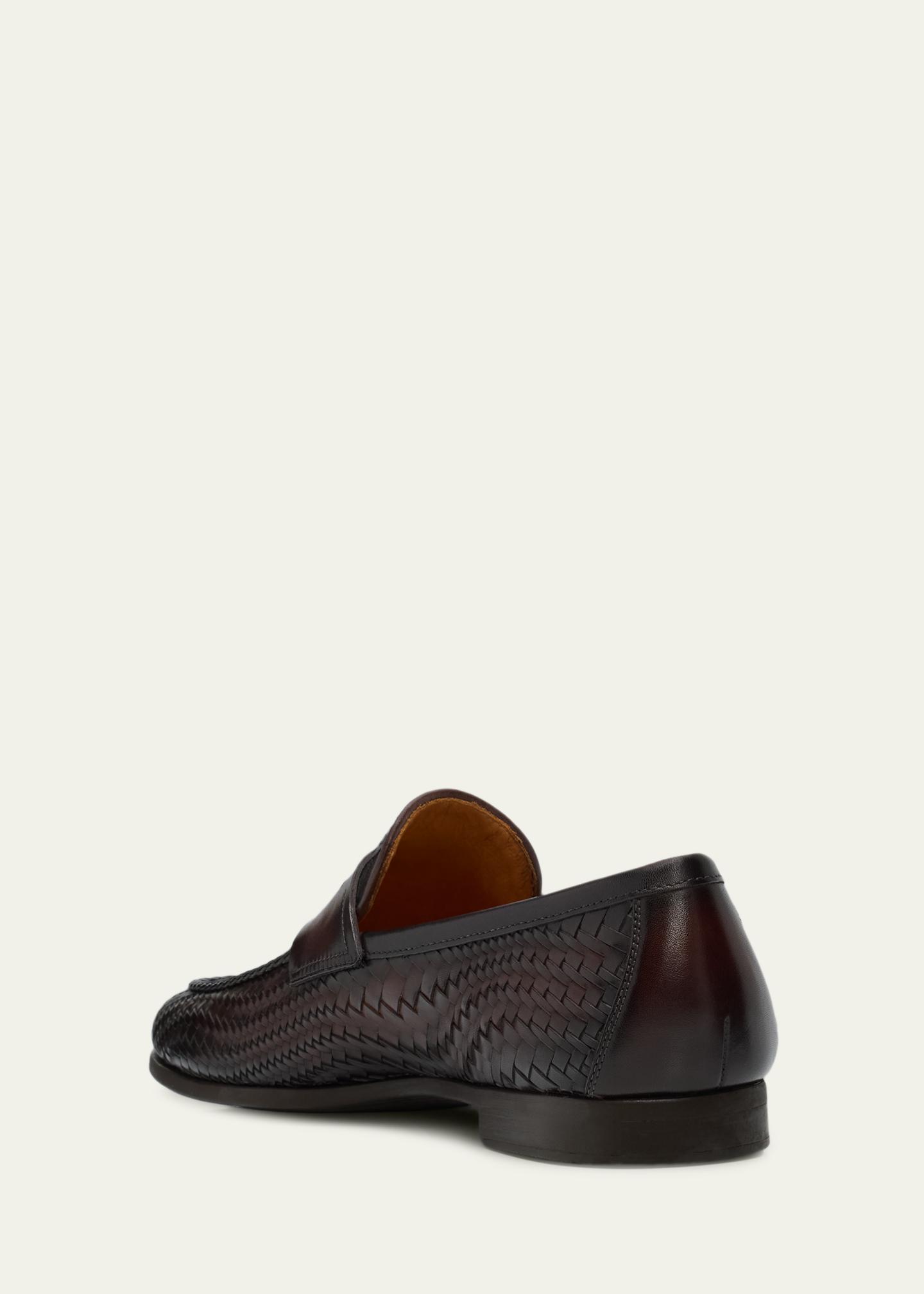 magnanni brown dress shoes Men's Halwell Woven Leather Penny Loafers Size:UK M (38) day support LowStock:44091237302323 Bella Hadid Moschino X
