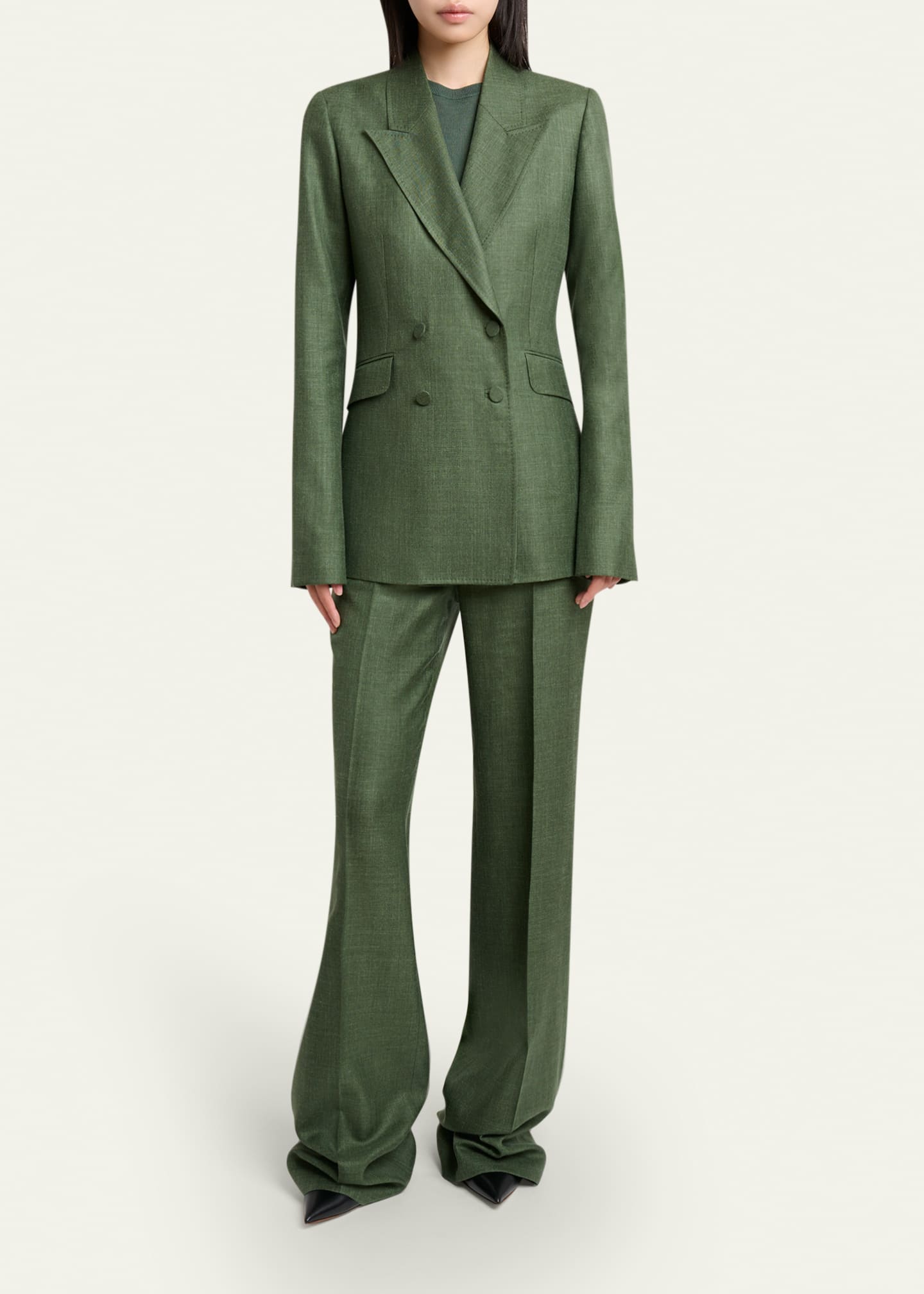 【美品✨】バーバリー　テーラードジャケット　カシミヤ混　ダブル　モスグリーン Gabriela Hearst Angela Double-Breasted Wool-Linen Blazer Jacket