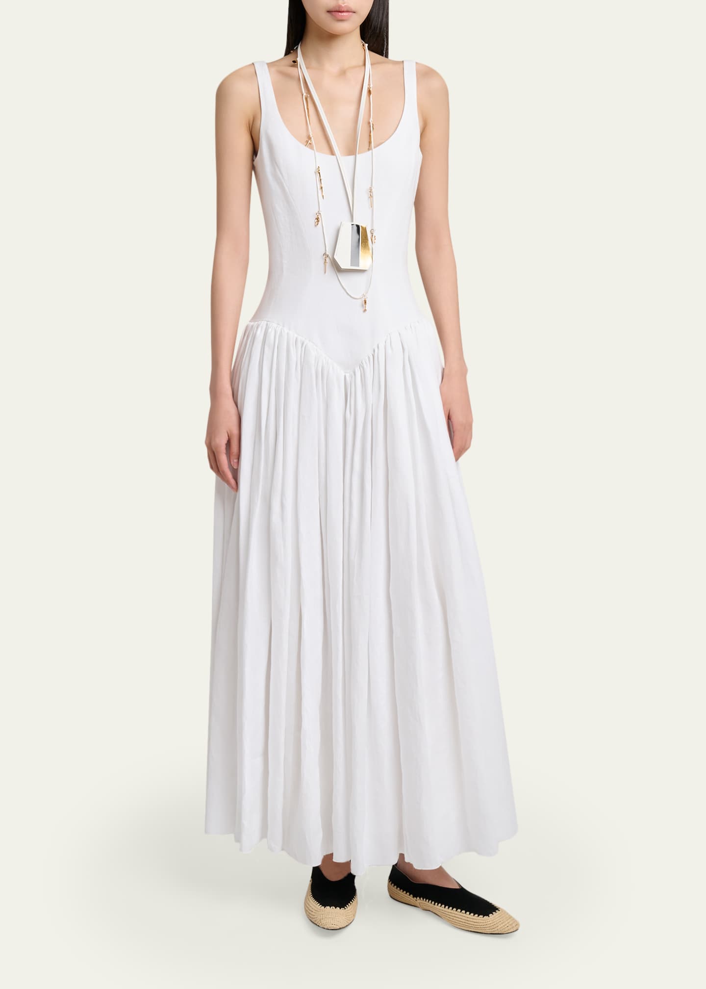 basque waist linen dress Gabriela Hearst, Naia linen Maxi dress, Women, White, S, Dresses