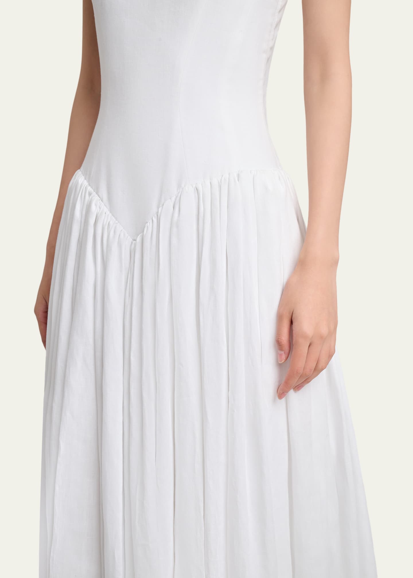 linen basque waist dress Fashion People Can't Stop Wearing the Basque Waist Dress Trend This Summer