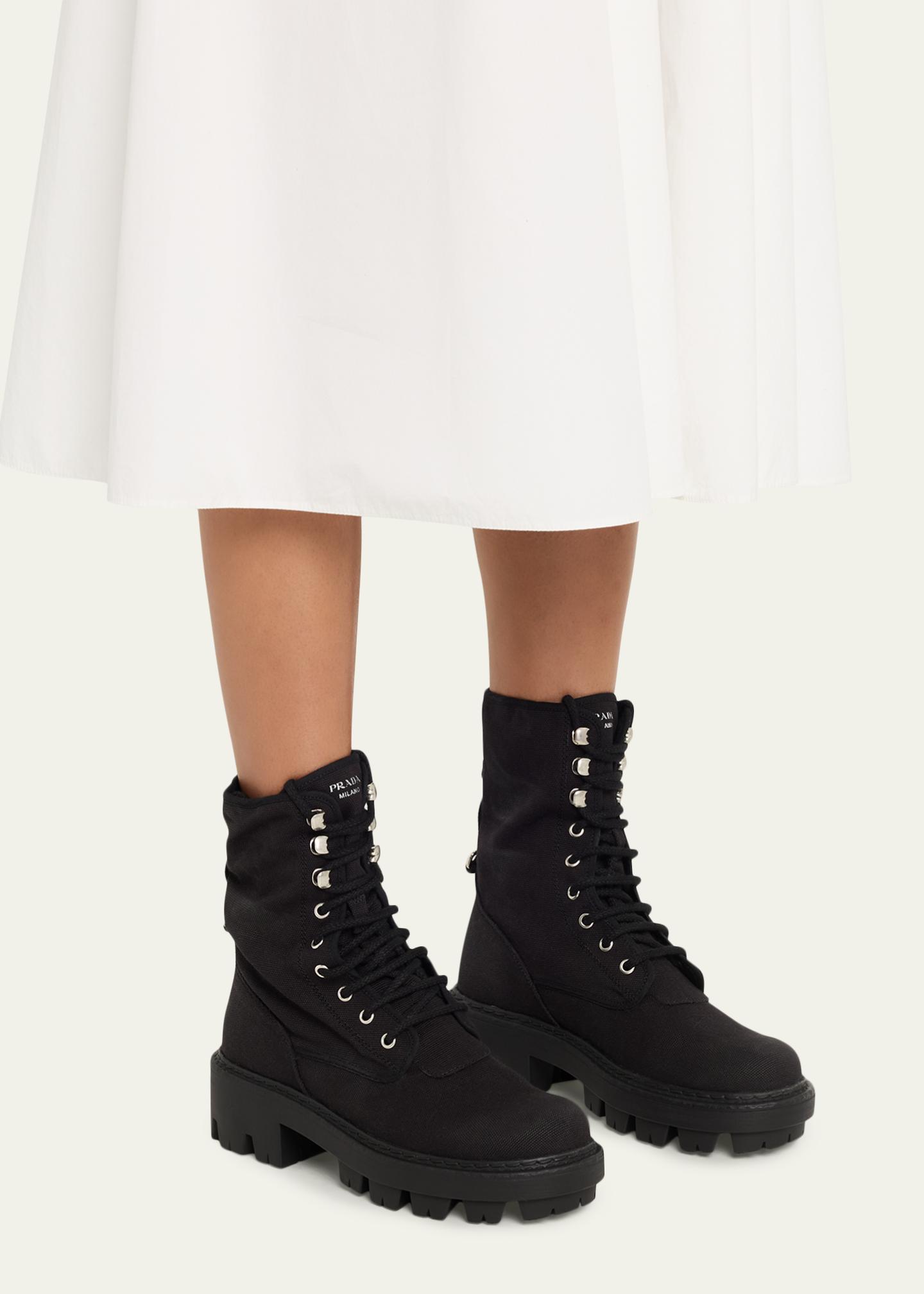Prada Canvas Ankle Combat Boots - Bergdorf Goodman
