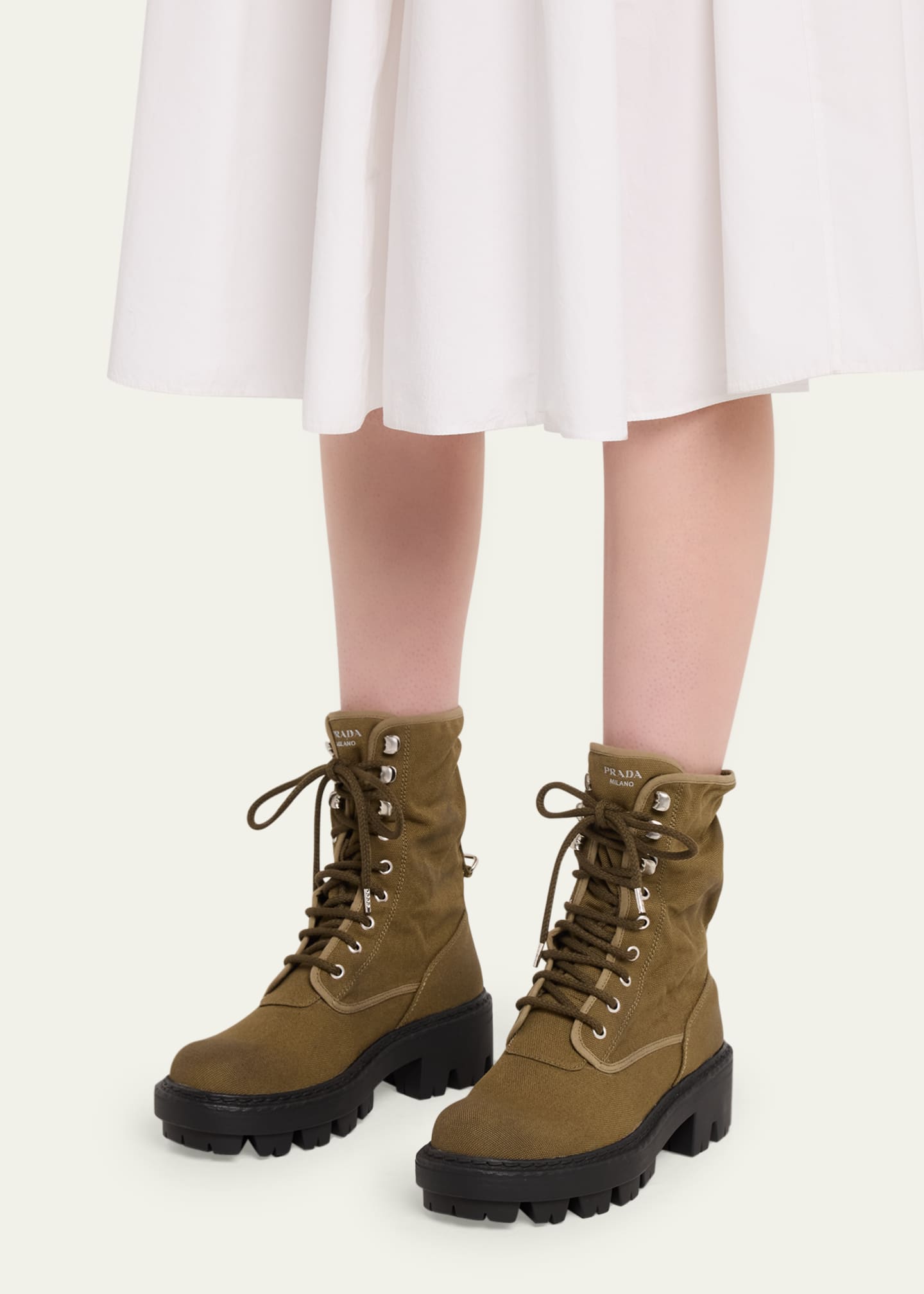 Prada Canvas Ankle Combat Boots - Bergdorf Goodman