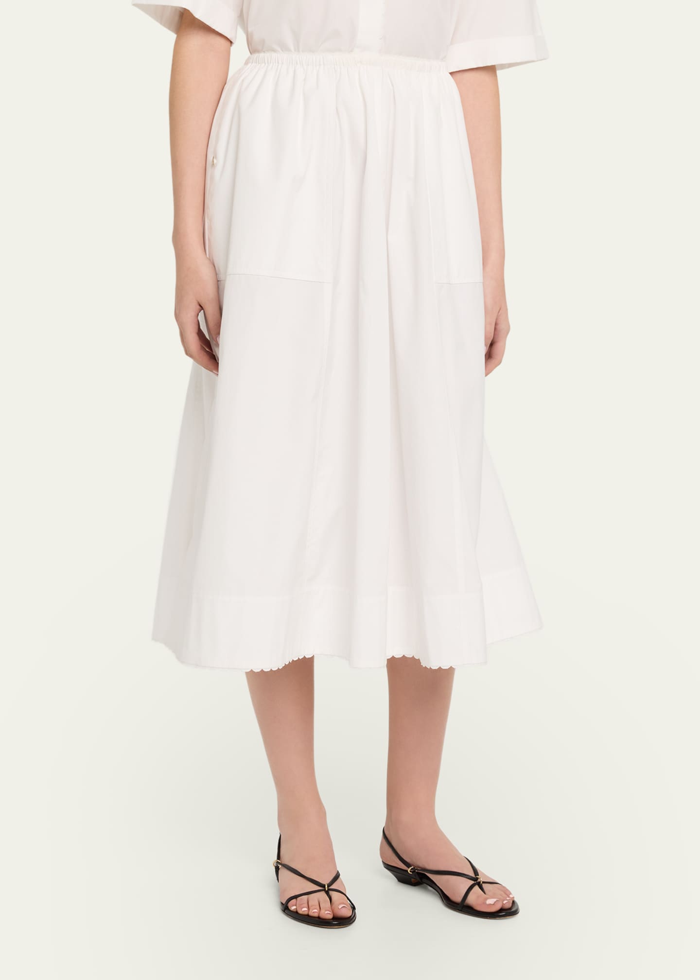 Vince Scallop-Trim Poplin Midi Skirt - Bergdorf Goodman