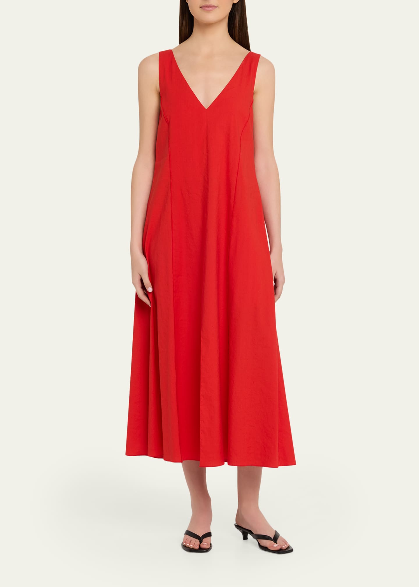 Women's Linen-Blend V-Neck Dress, Poppy, Size XS | Vince