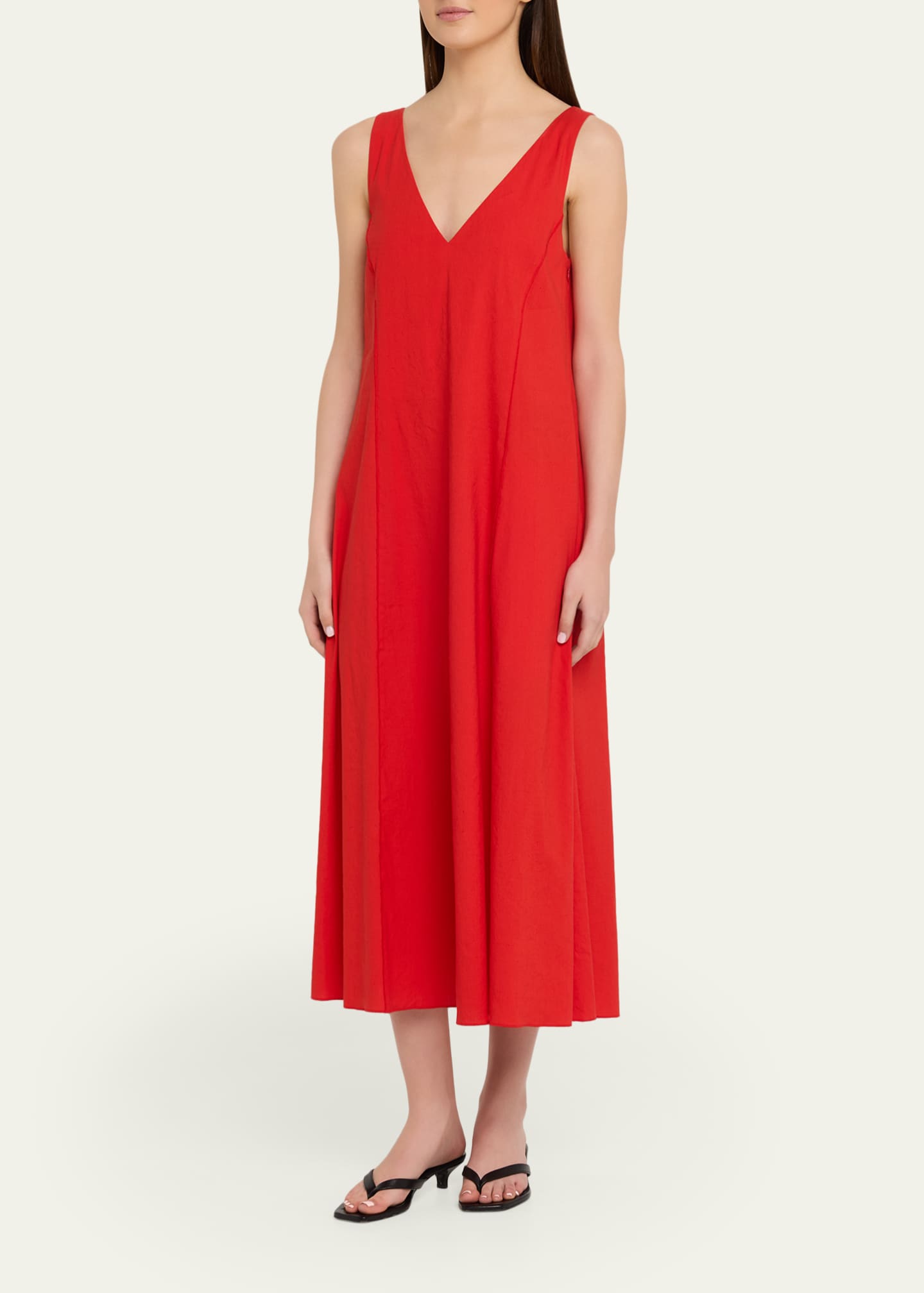 Women's Linen-Blend V-Neck Dress, Poppy, Size XS | Vince