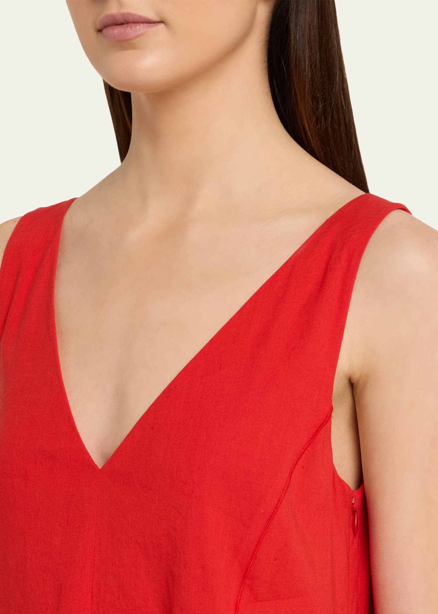 Women's Linen-Blend V-Neck Dress, Poppy, Size XS | Vince