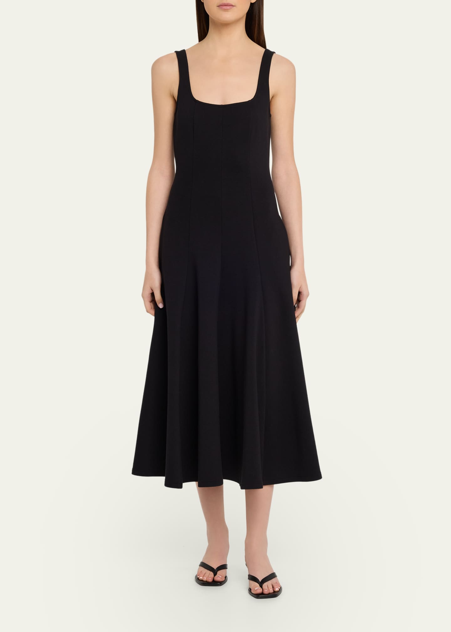 Vince Seamed Square-Neck Midi Dress - Black