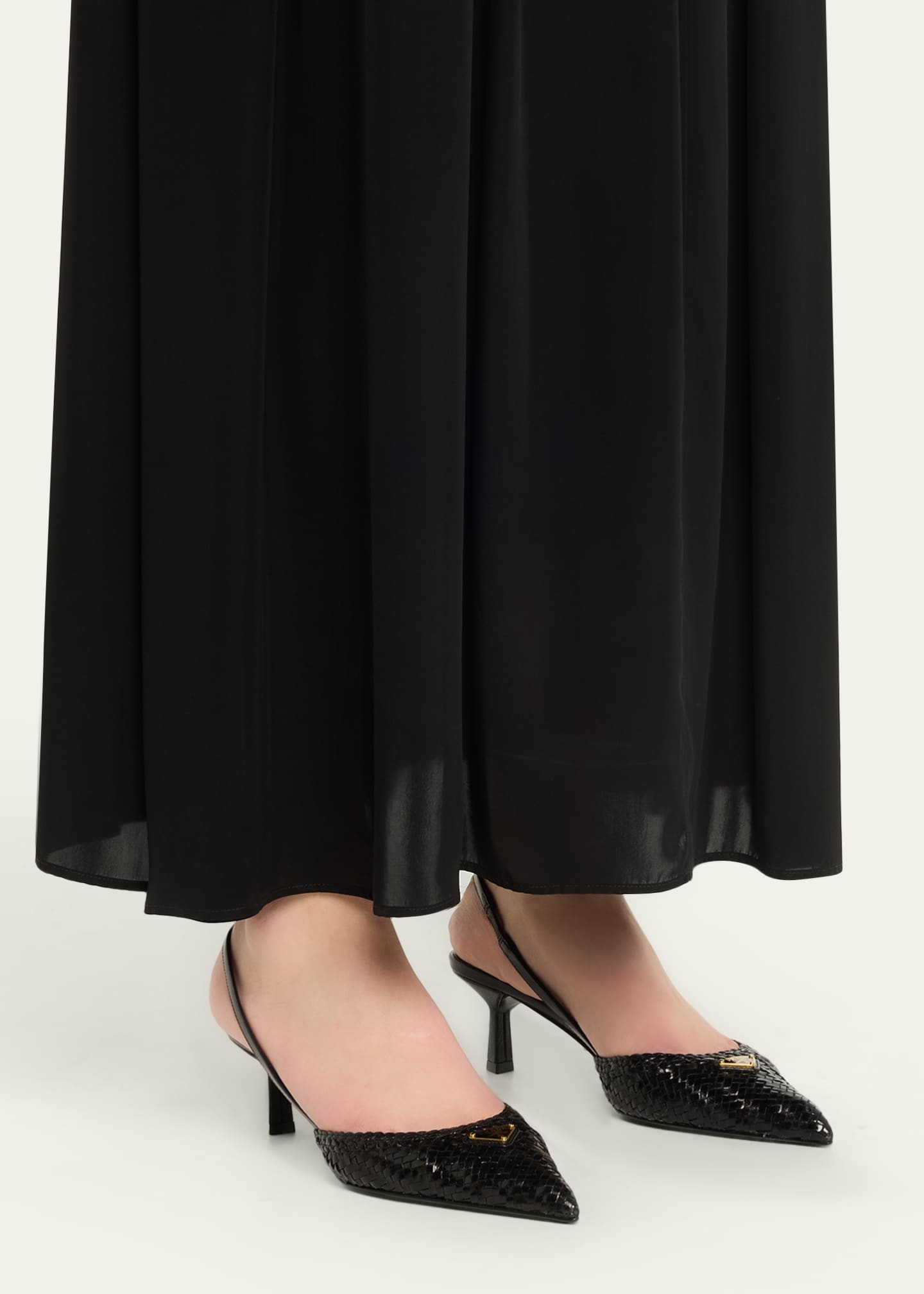 PRADA 黒ヒール Prada 55mm Triangle Logo Woven Leather Slingback Pumps - Bergdorf