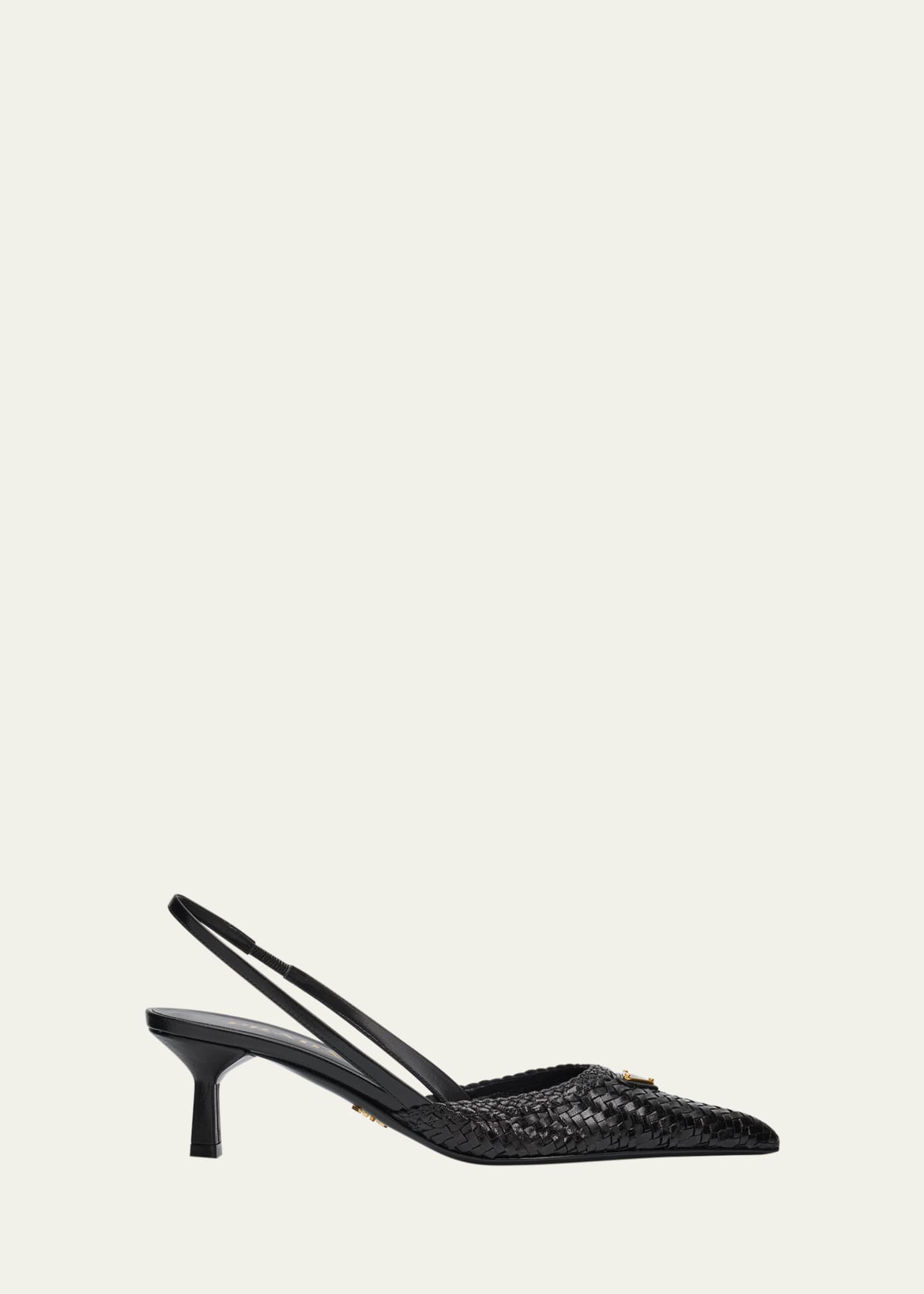 Prada 55mm Triangle Logo Woven Leather Slingback Pumps - Bergdorf