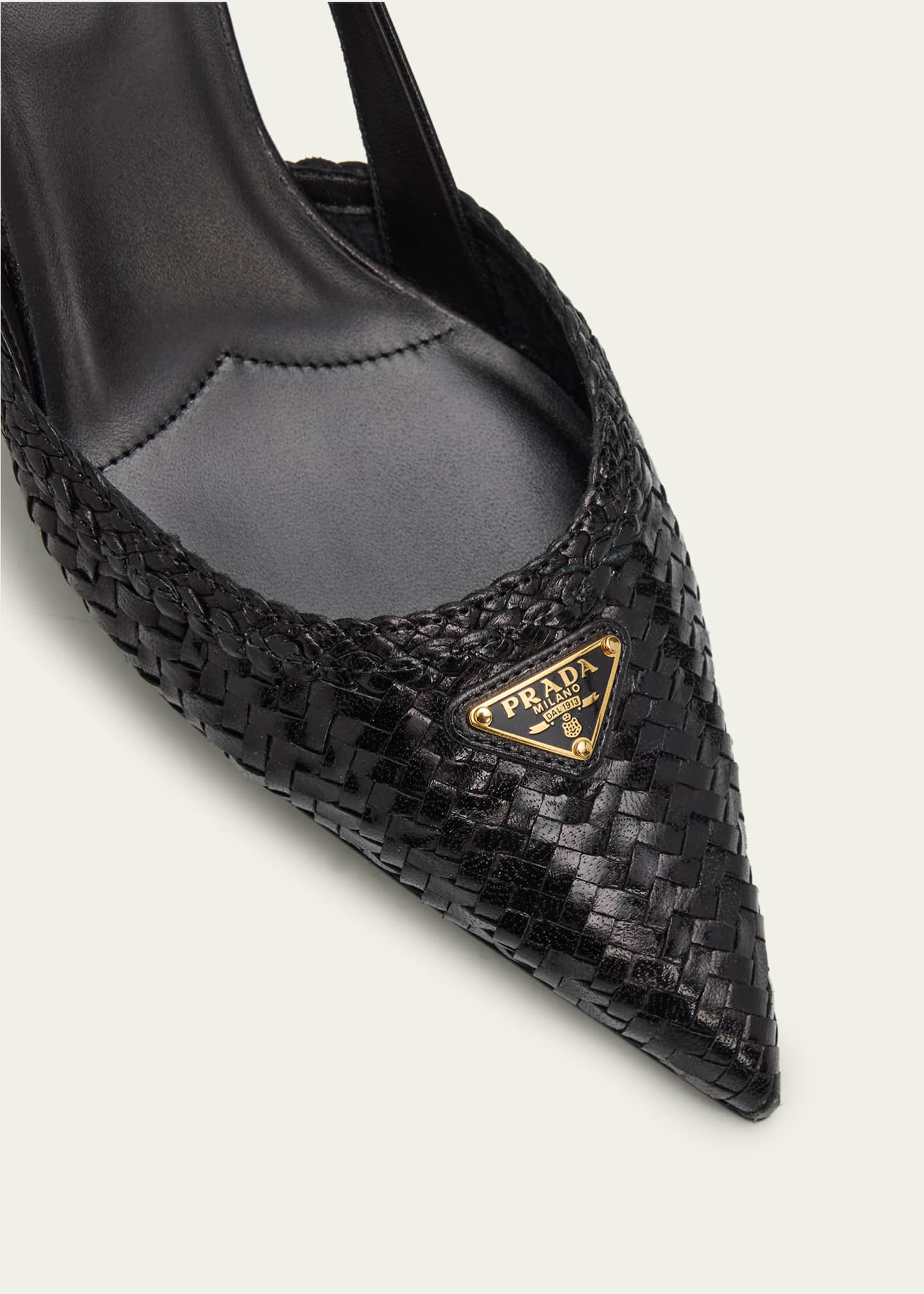 Prada 黒 ヒール5cm Prada 55mm Triangle Logo Woven Leather Slingback Pumps - Bergdorf