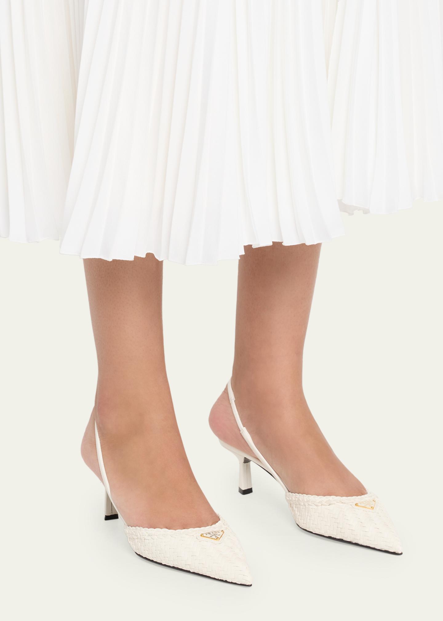 Prada 55mm Triangle Logo Woven Leather Slingback Pumps - Bergdorf