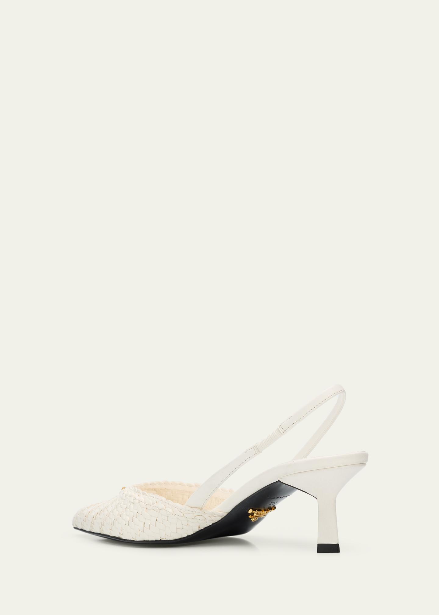 Prada 55mm Triangle Logo Woven Leather Slingback Pumps - Bergdorf