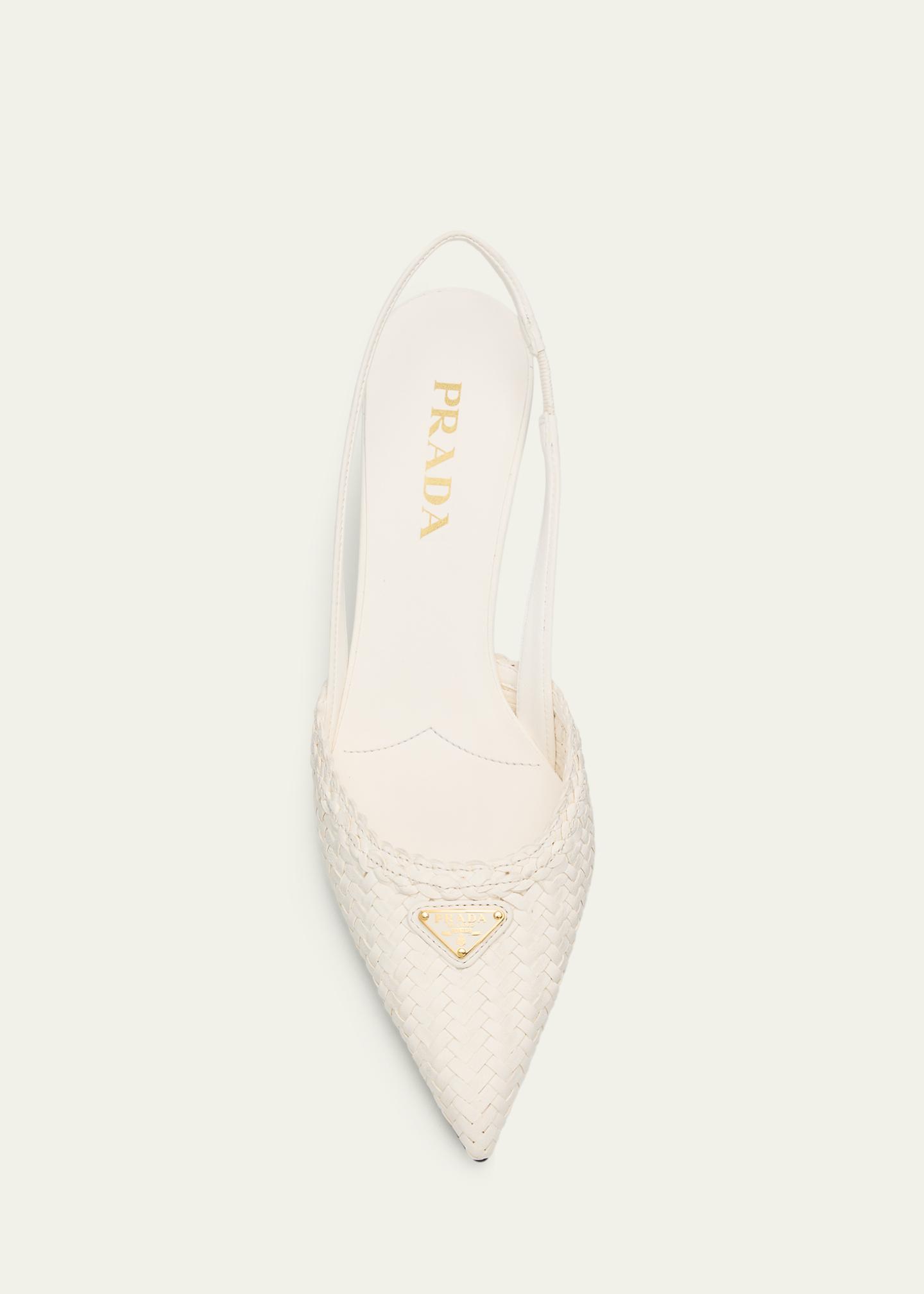 Prada 55mm Triangle Logo Woven Leather Slingback Pumps - Bergdorf