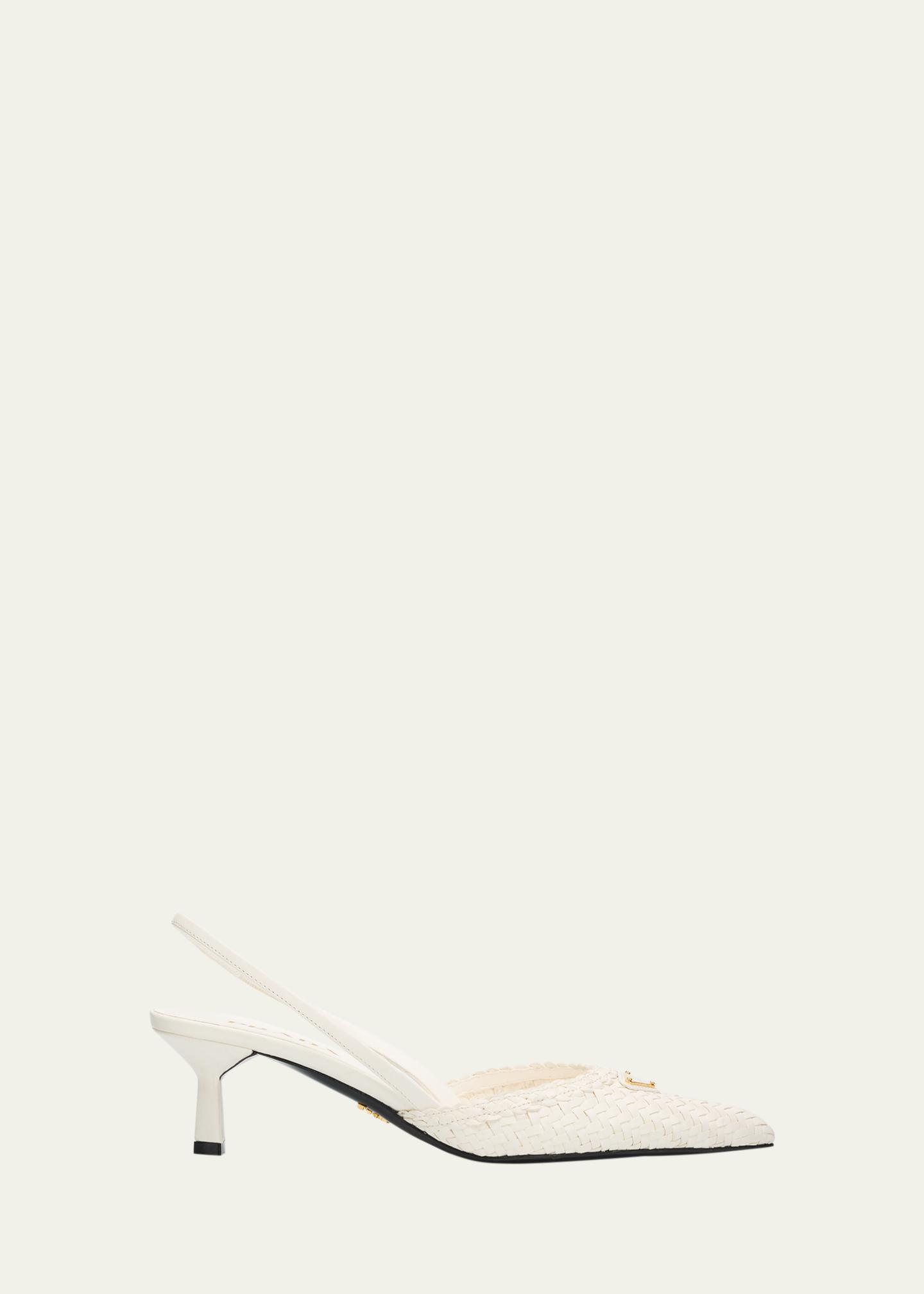 PRADA ミュール パンプス ホワイト Prada 55mm Triangle Logo Woven Leather Slingback Pumps - Bergdorf