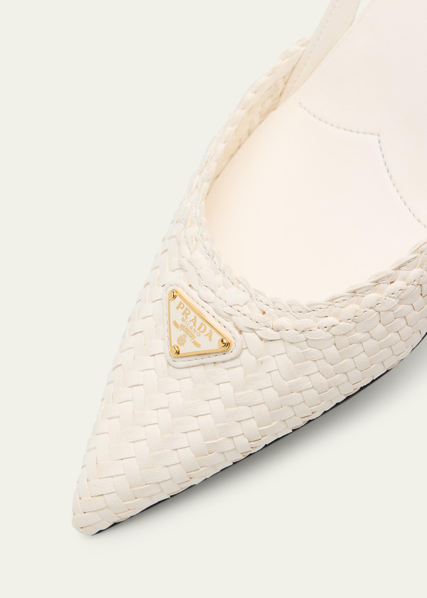 Prada 55mm Triangle Logo Woven Leather Slingback Pumps - Bergdorf