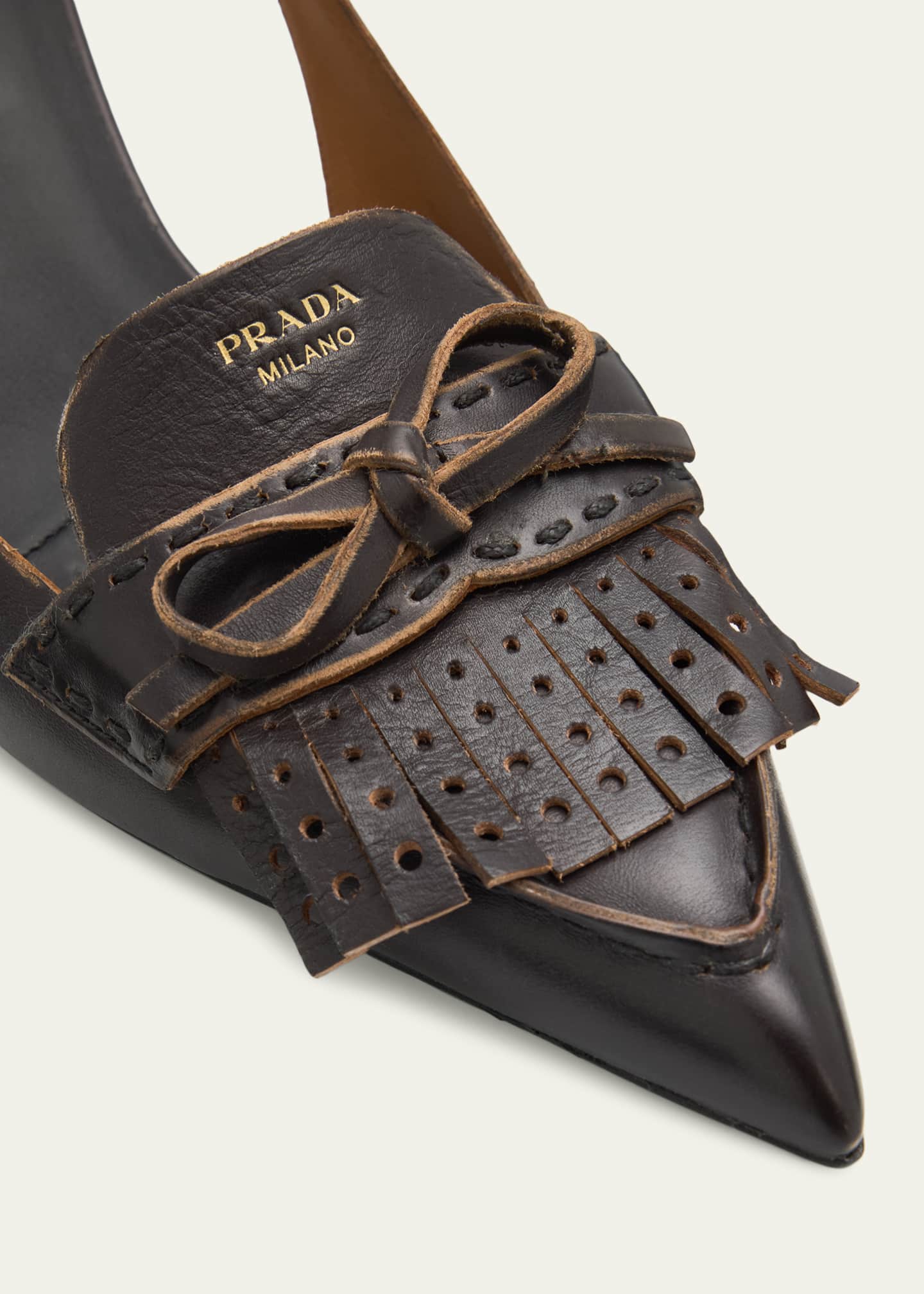 PRADA 新品 ウィングチップ レザーシューズ 351/2 ブラウン リボン Prada 55mm Brushed Leather Slingback Pumps - Bergdorf Goodman