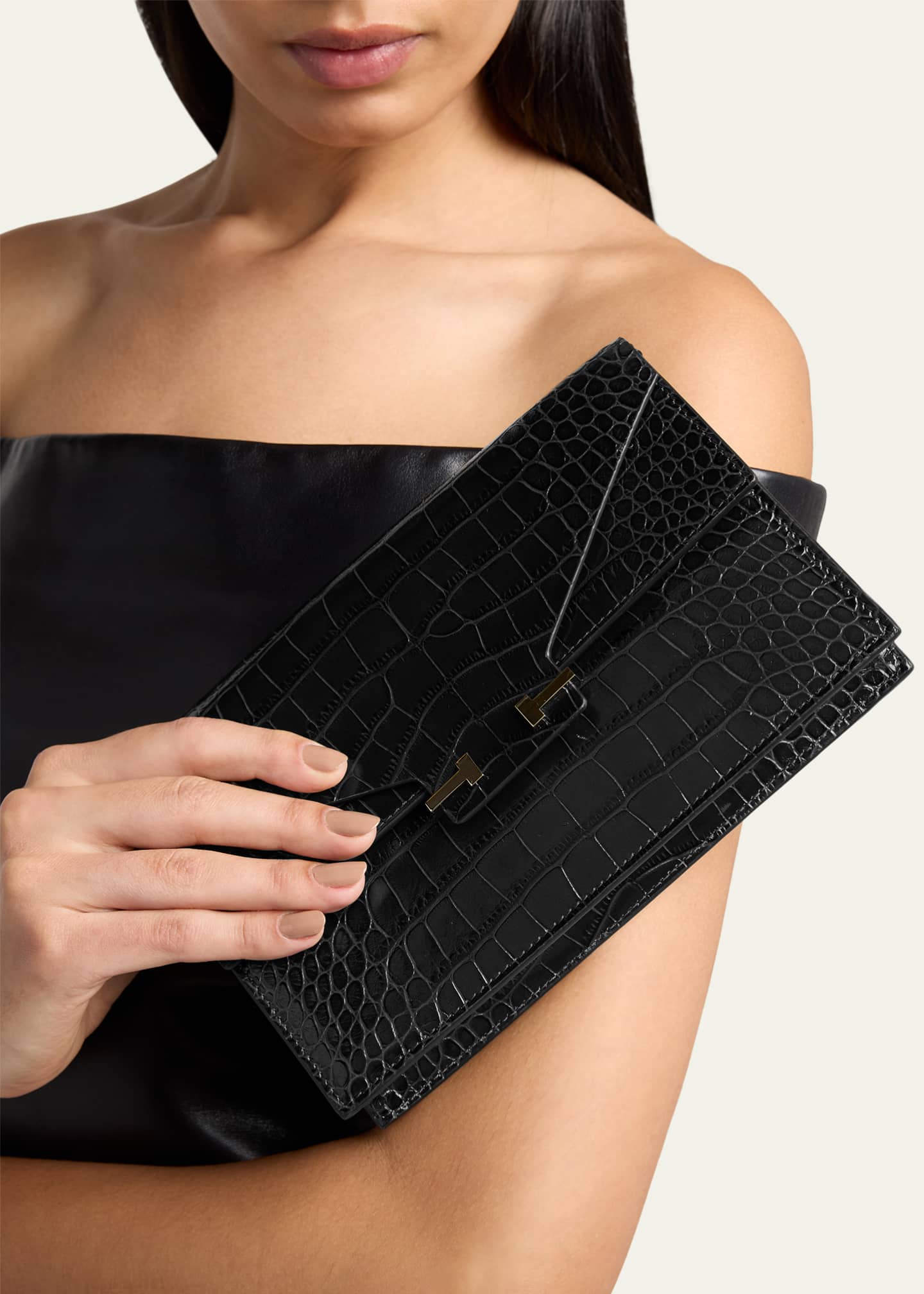 TOM FORD Small Croc-Embossed Leather T-Clasp Clutch Bag - Bergdorf