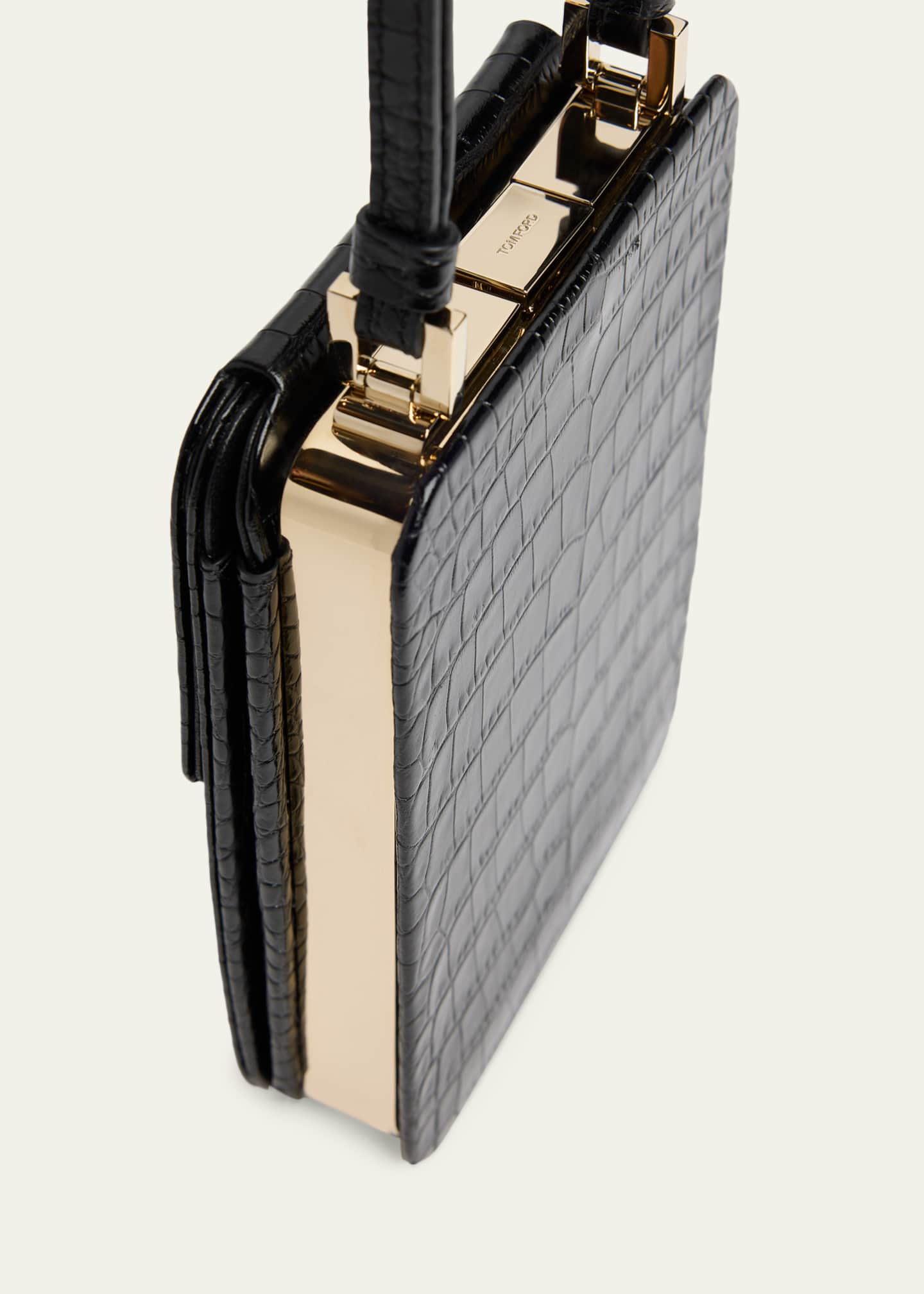 TOM FORD Frame Croc-Embossed Leather Vertical Clutch - Bergdorf