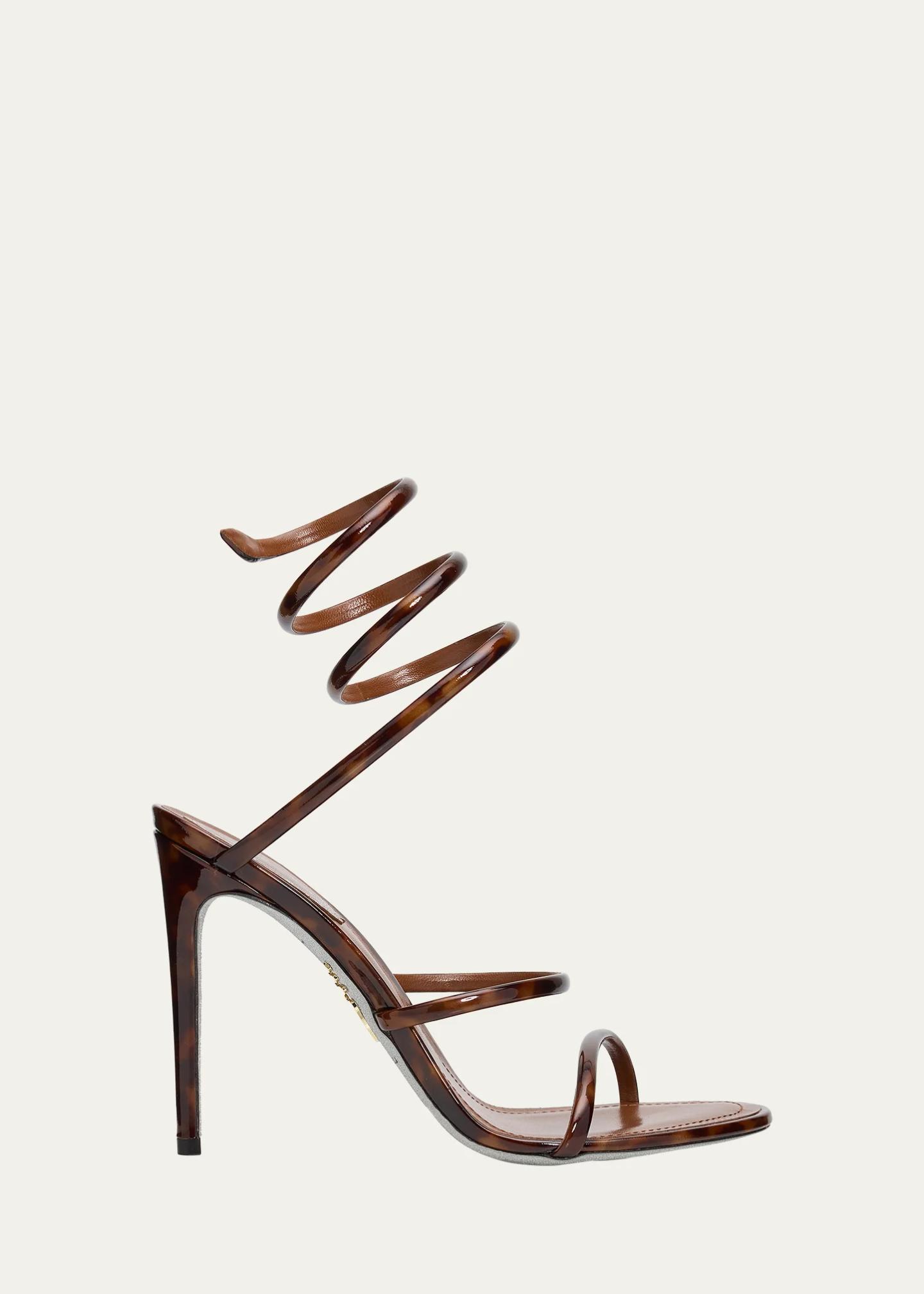 Rene Caovilla 105mm Cleo Tortoiseshell Patent Leather Snake-Wrap