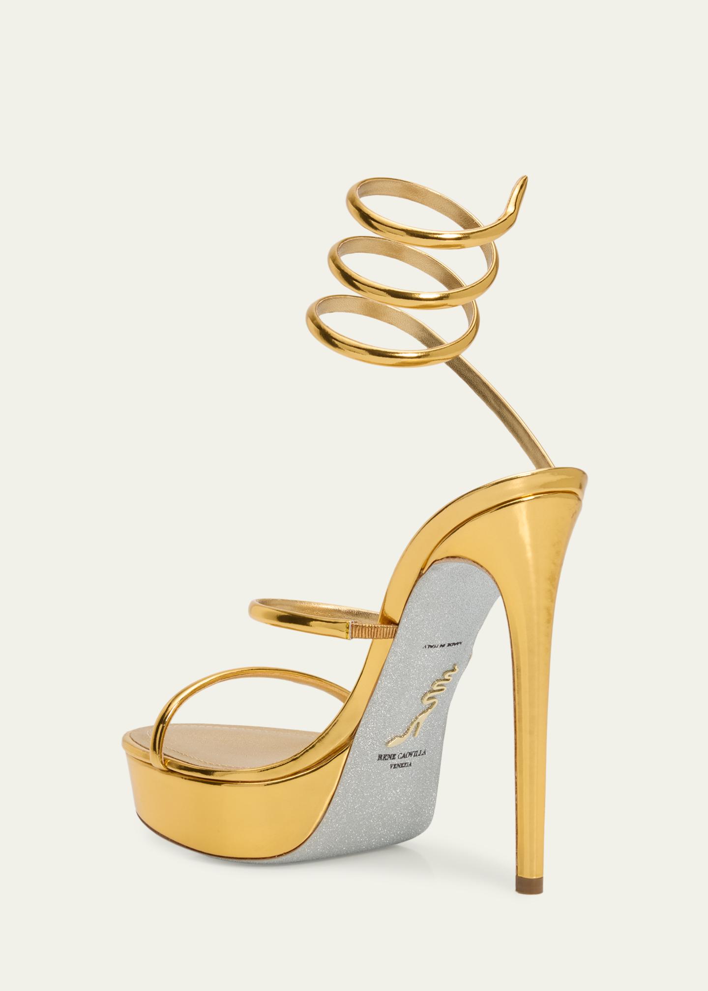 RENE CAOVLLA スネークサンダル Rene Caovilla 130mm Metallic Leather Platform Snake-Wrap Sandals