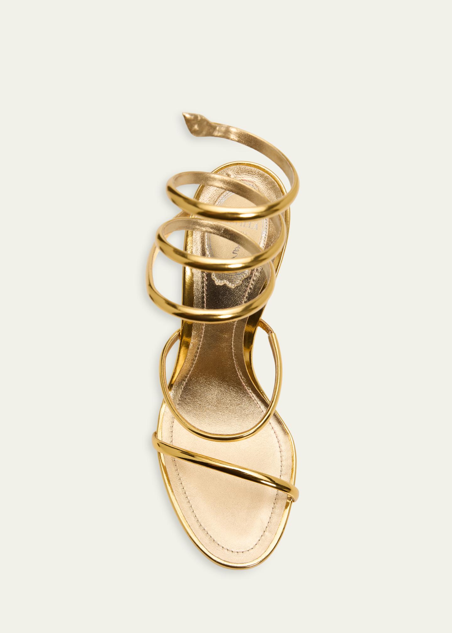 Rene Caovilla 130mm Metallic Leather Platform Snake-Wrap Sandals