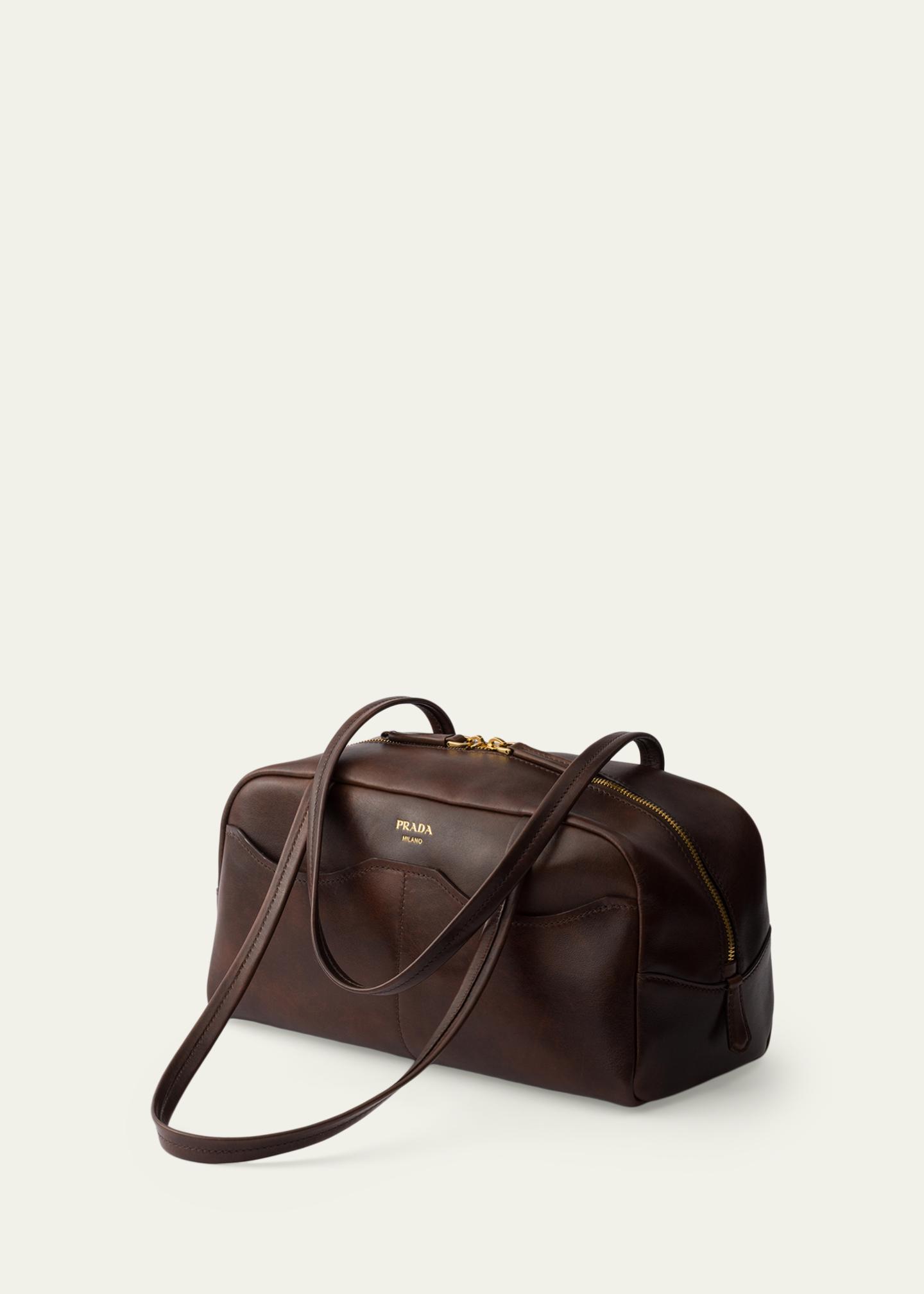 Prada Carry Large Antiqued Leather Shoulder Bag - Bergdorf Goodman